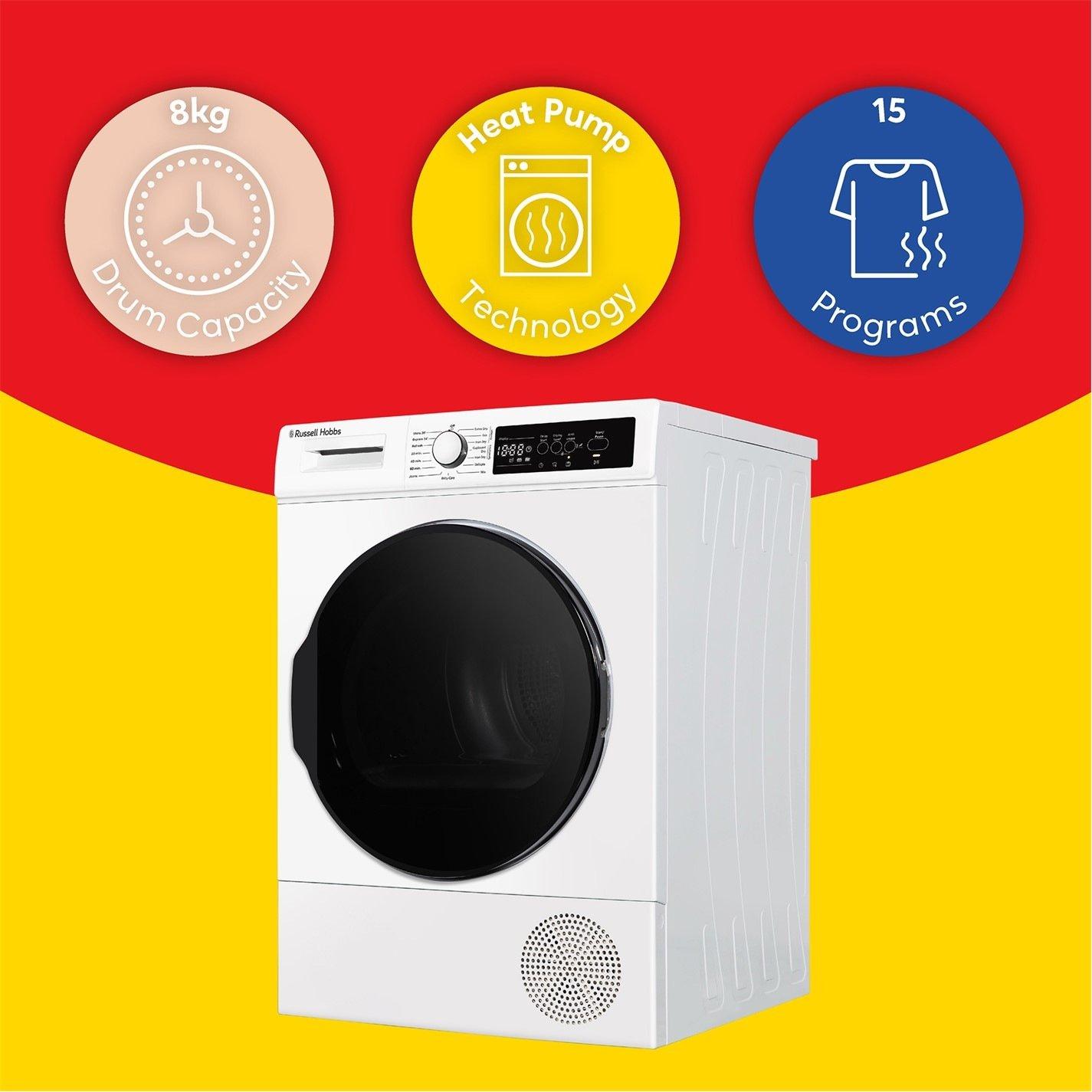 White - Russell Hobbs - RH8HPTD1E12W 8kg Heat Pump Dryer in White - 10