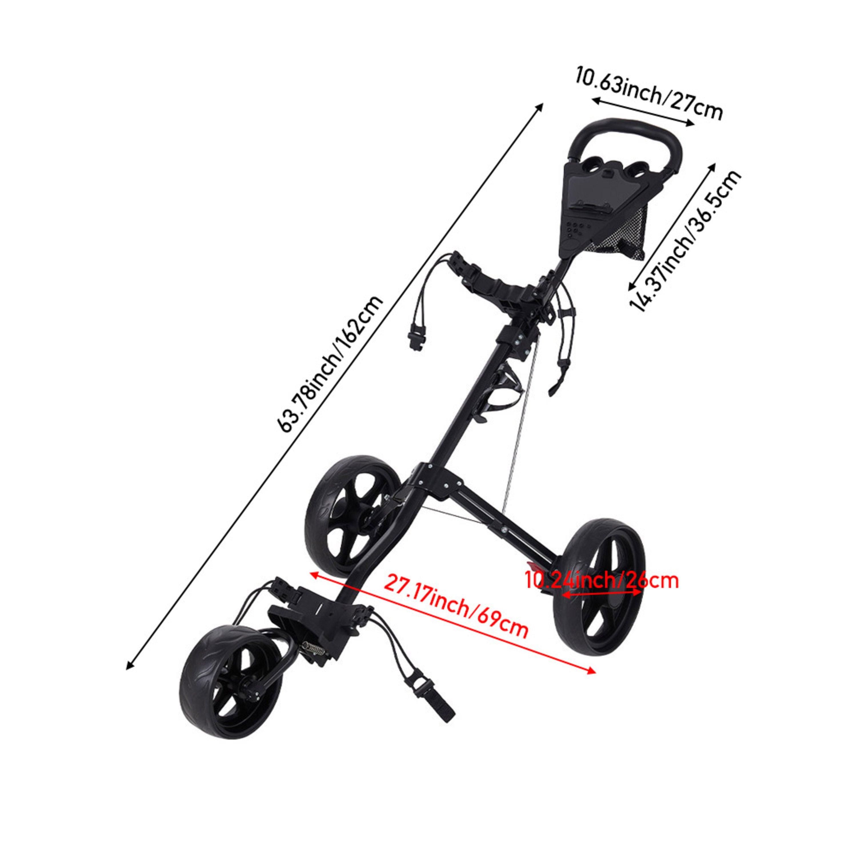 Black - LIFE IDEAS SPORT - 3 Wheel Folding Golf Push Pull Cart - 9