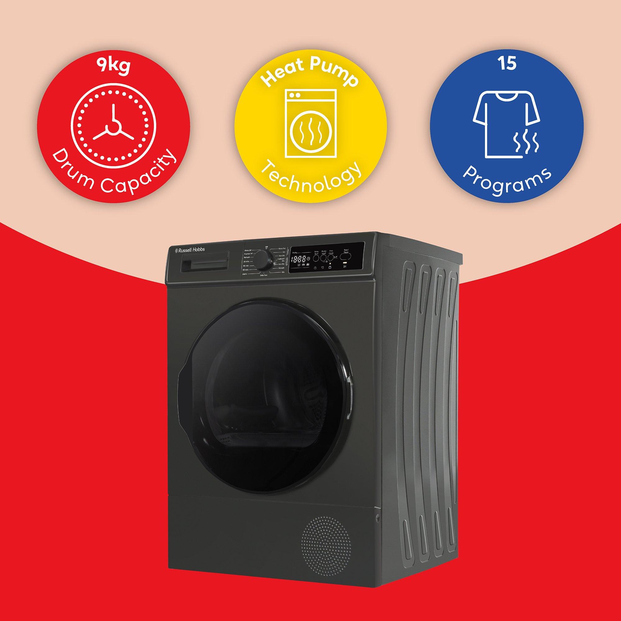 Anthracite - Russell Hobbs - RH9HPTD1E12AN 9kg Heat Pump Dryer in Anthracite - 10