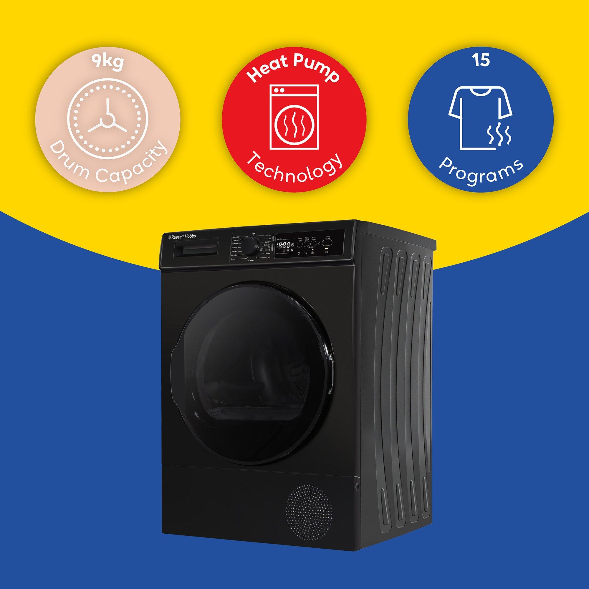 Black - Russell Hobbs - RH9HPTD1E12B 9kg Heat Pump Dryer in Black - 10