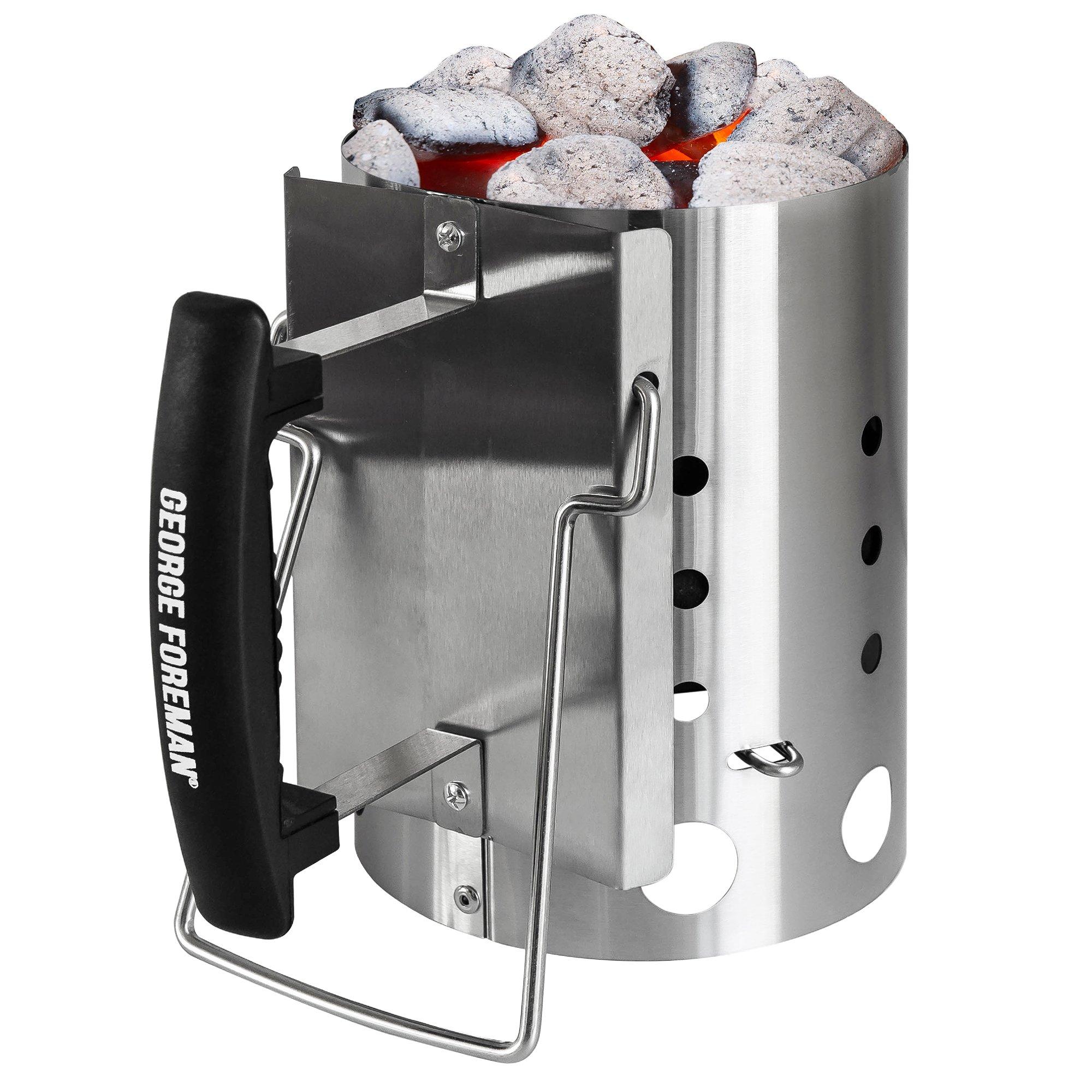 Stainless Steel - George Foreman - GFCMS14 Quick-Fire Compact Chimney BBQ Starter - 9