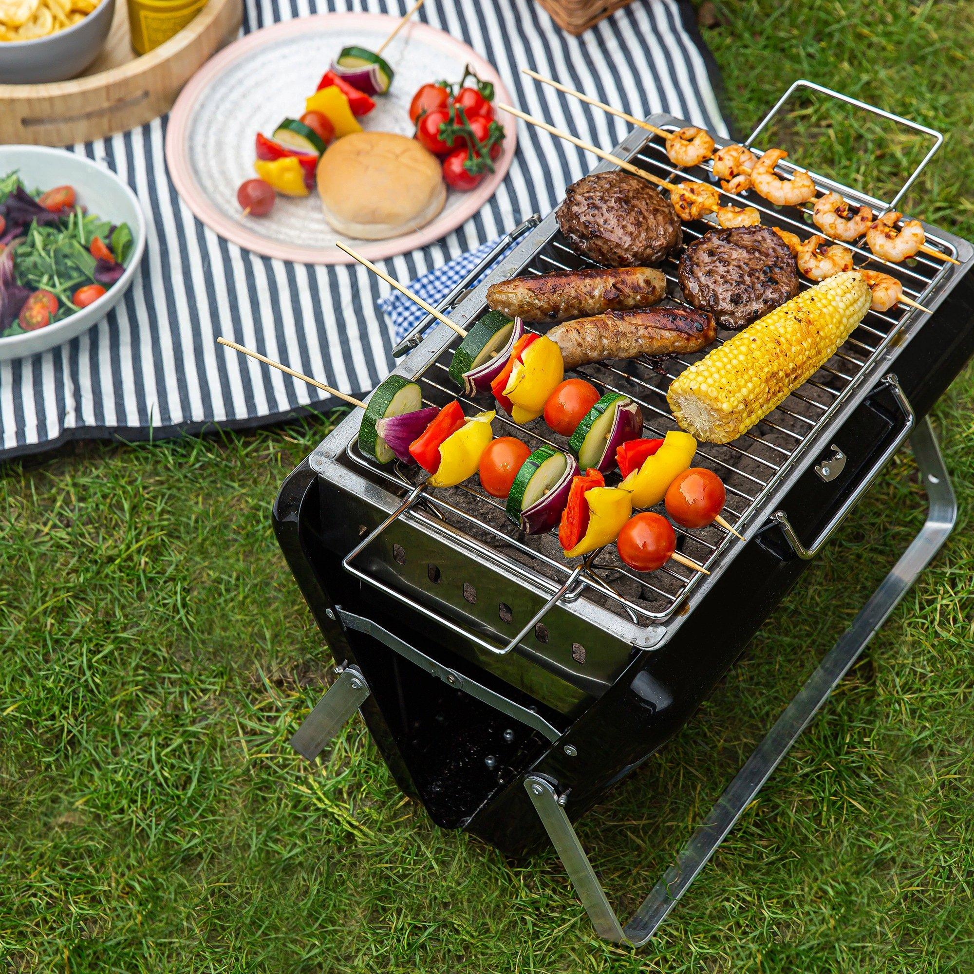 Black - George Foreman - GFPTBBQ1005B Portable Briefcase Charcoal BBQ Black - 5