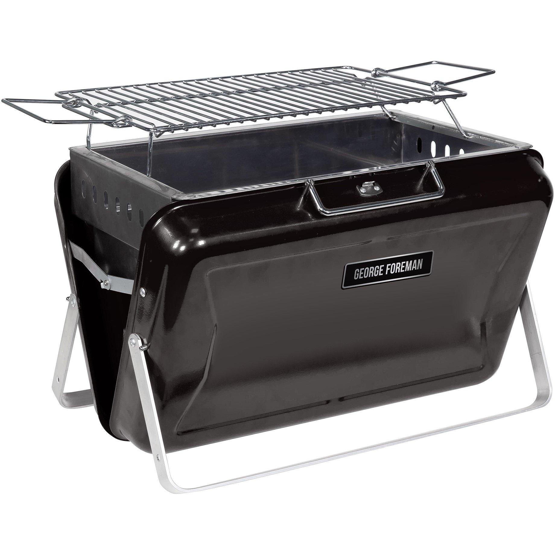 Black - George Foreman - GFPTBBQ1005B Portable Briefcase Charcoal BBQ Black - 8