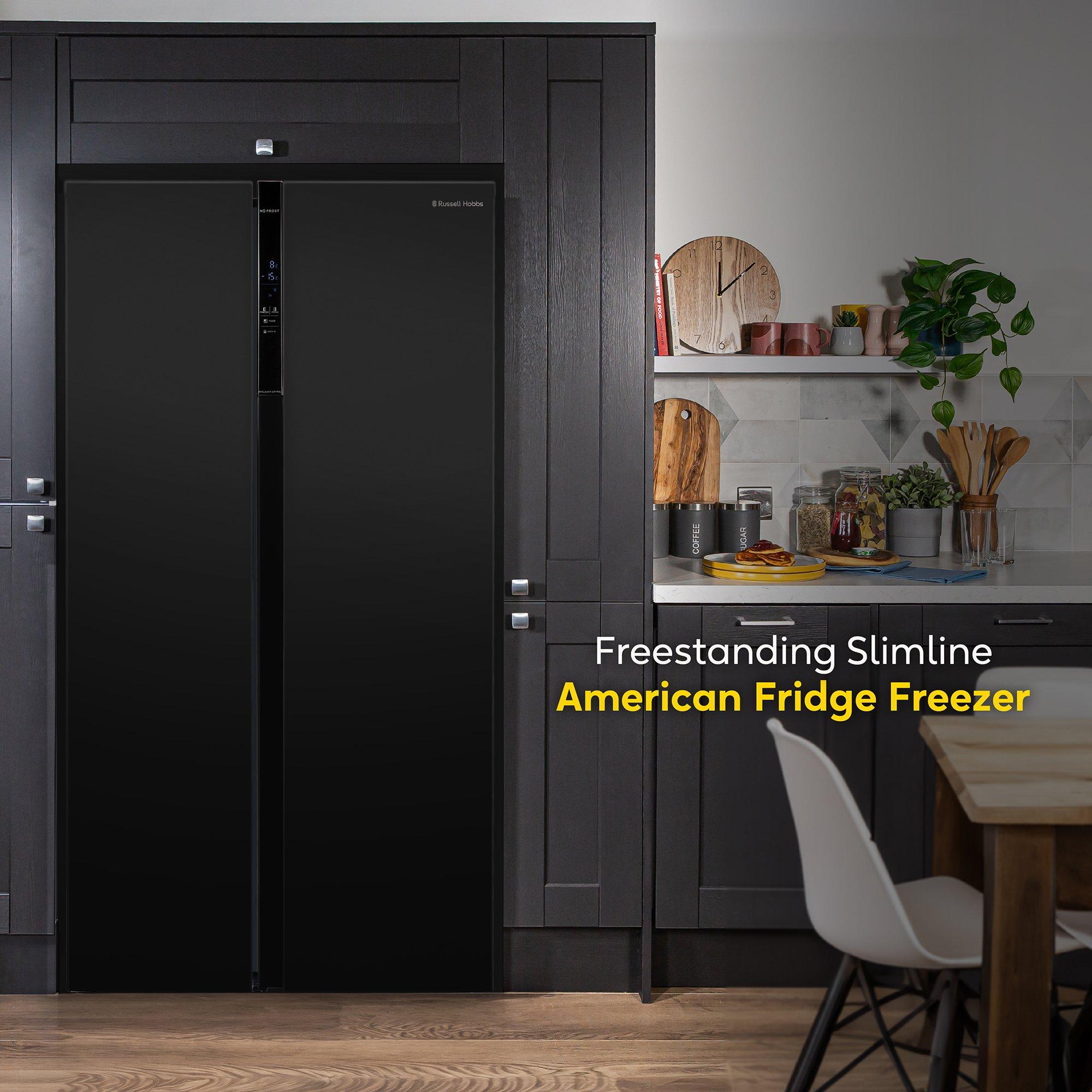 Black - Russell Hobbs - RH90AFF201B Slimline American Fridge Freezer Black - 6