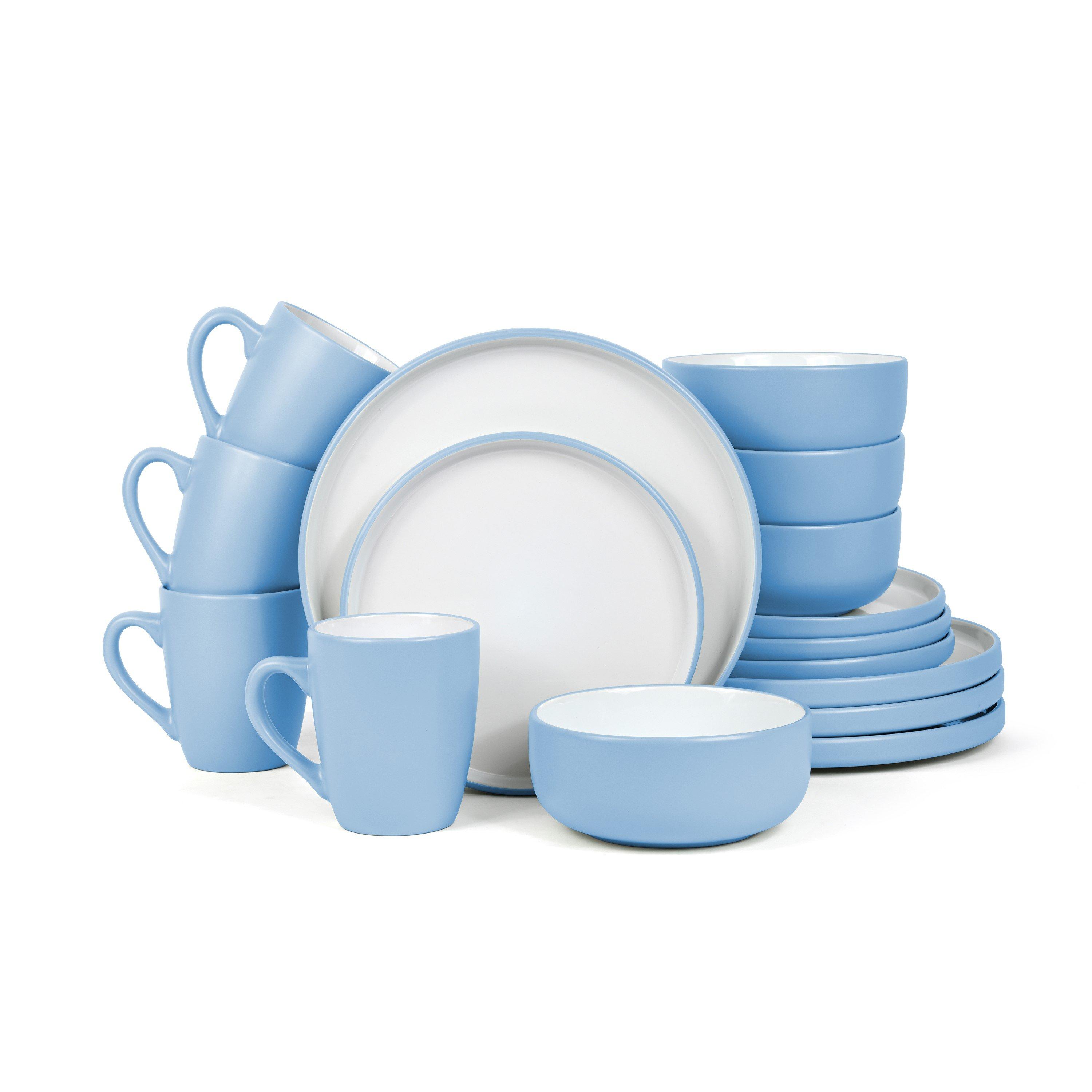 Blue - Waterside - 16pc Pastel 2tone - Blue Dinner Set - 1