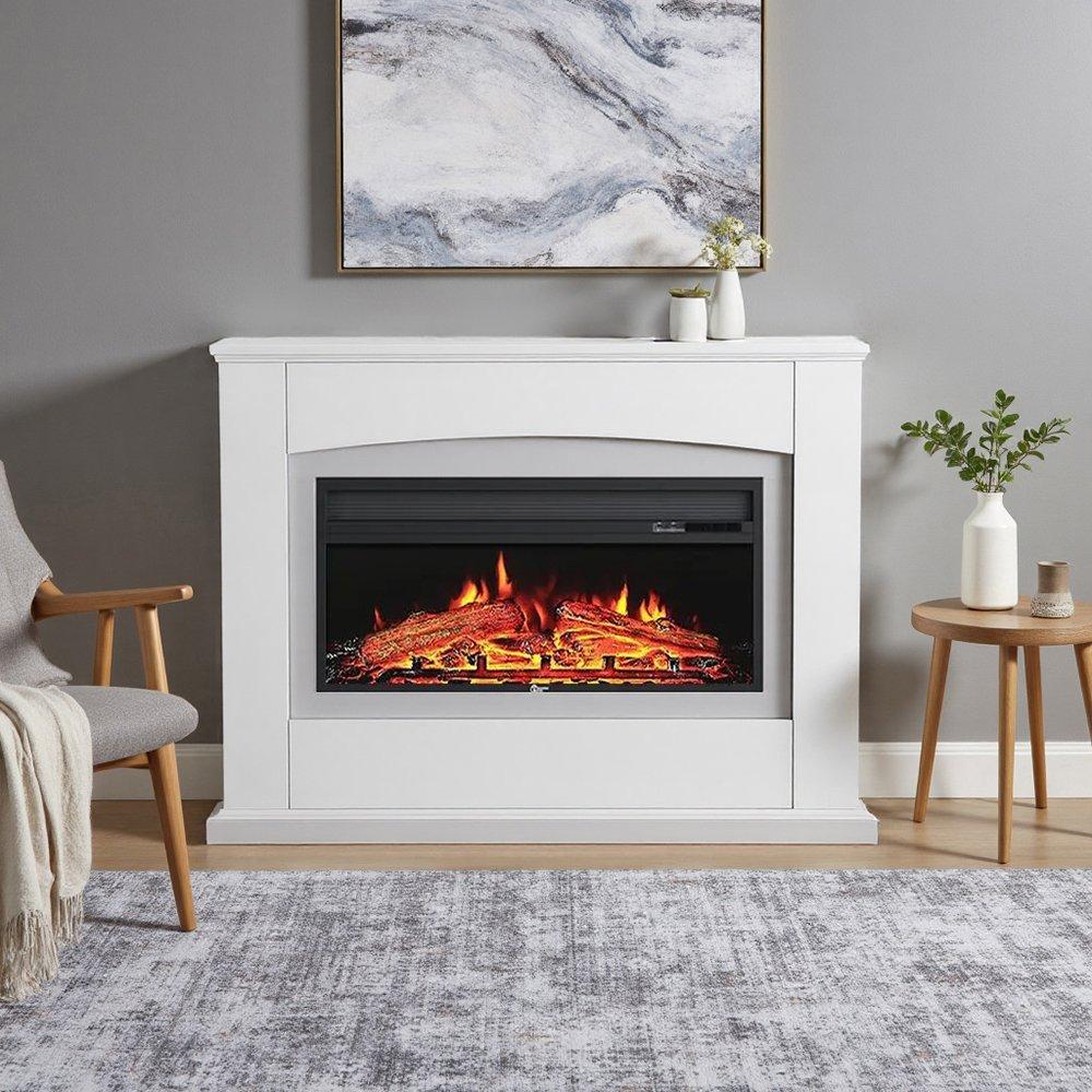 White - Kabinet UK - Electric Fireplace Mantel with Multi-Color Flames - 1