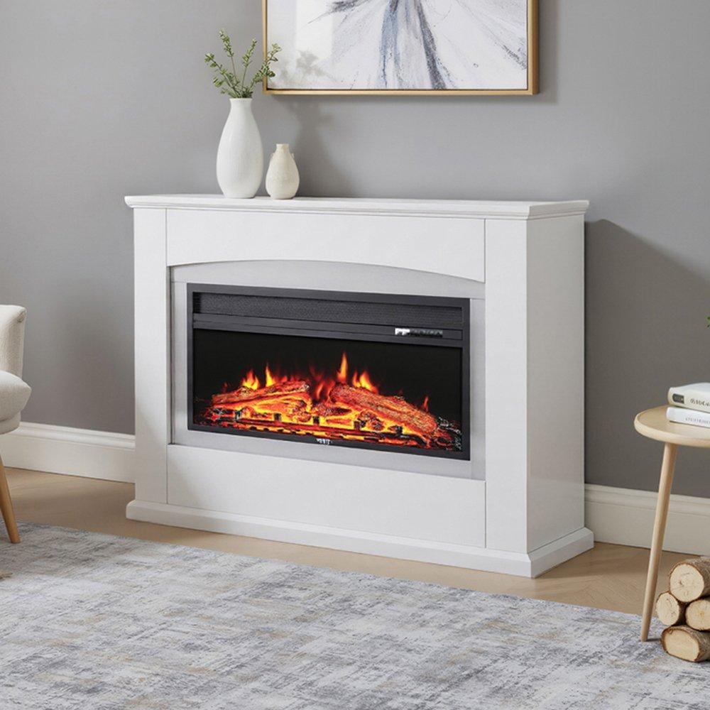 White - Kabinet UK - Electric Fireplace Mantel with Multi-Color Flames - 2