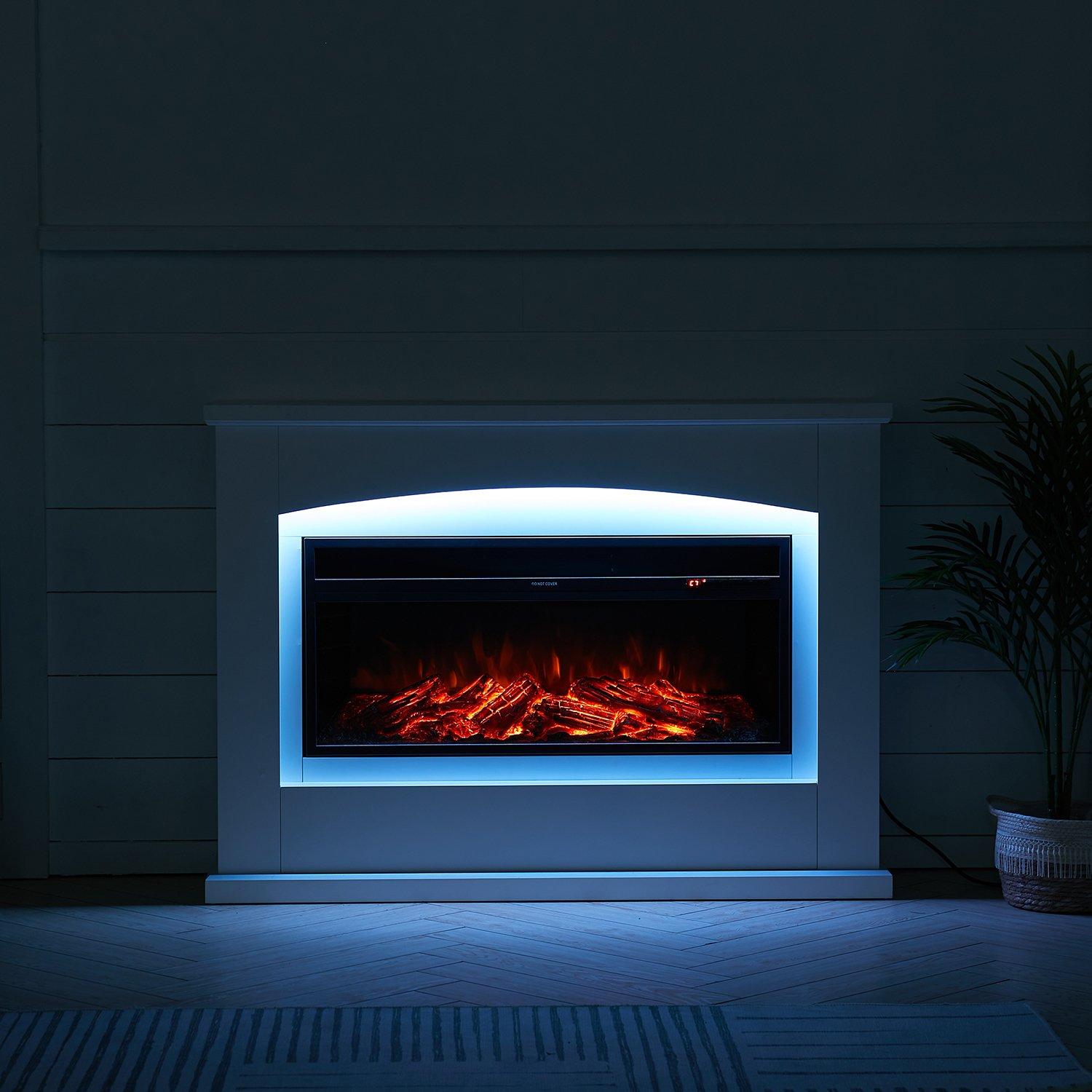White - Kabinet UK - Electric Fireplace Mantel with Multi-Color Flames - 4