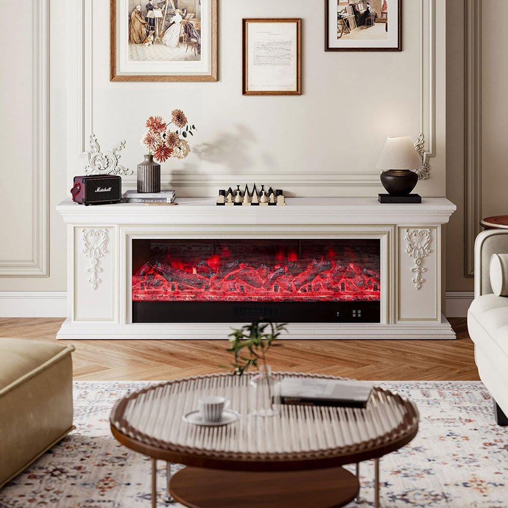 White - Kabinet UK - TV Stand Electric Fireplace Adjustable Flame - 1