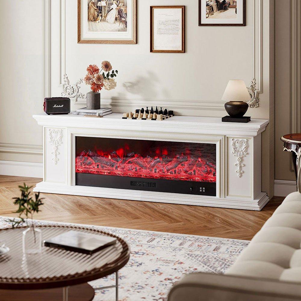 White - Kabinet UK - TV Stand Electric Fireplace Adjustable Flame - 2