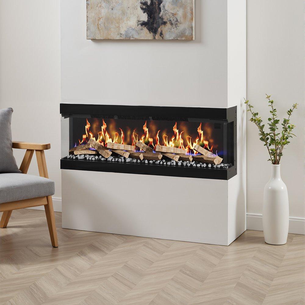 Black - Kabinet UK - 50inch 3-Sided Smart Electric Fireplace - 1