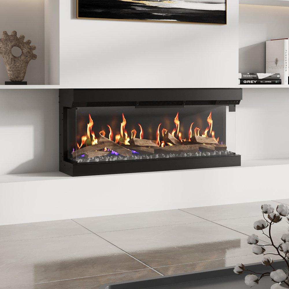 Black - Kabinet UK - 50inch 3-Sided Smart Electric Fireplace - 2