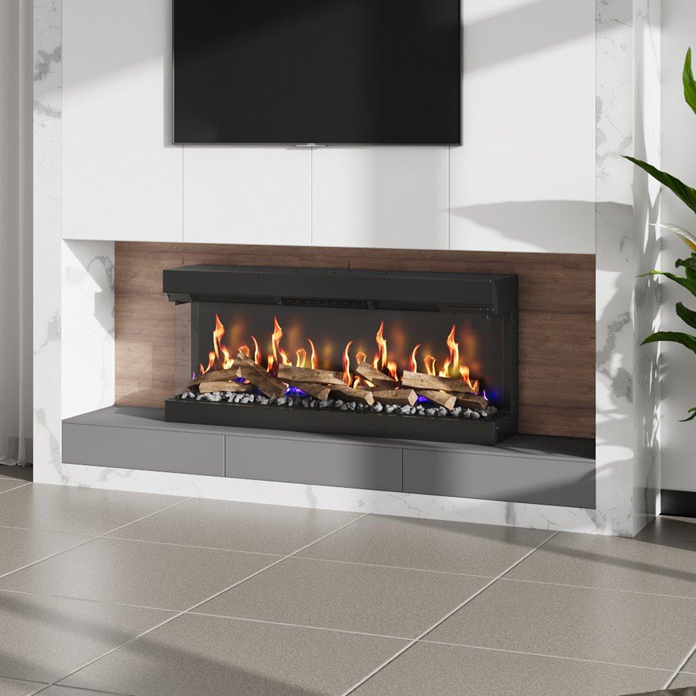 Black - Kabinet UK - 50inch 3-Sided Smart Electric Fireplace - 3