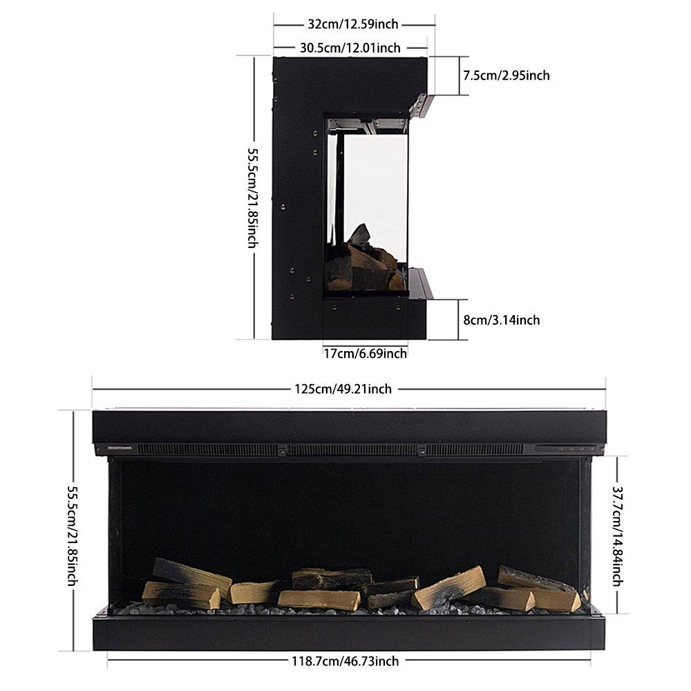 Black - Kabinet UK - 50inch 3-Sided Smart Electric Fireplace - 4