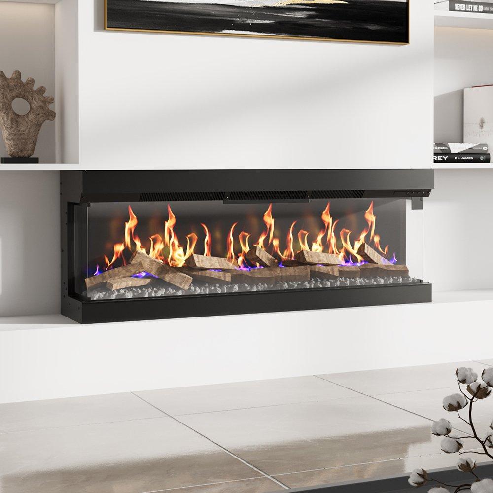 Black - Kabinet UK - 60inch 3-Sided Smart Electric Fireplace - 2