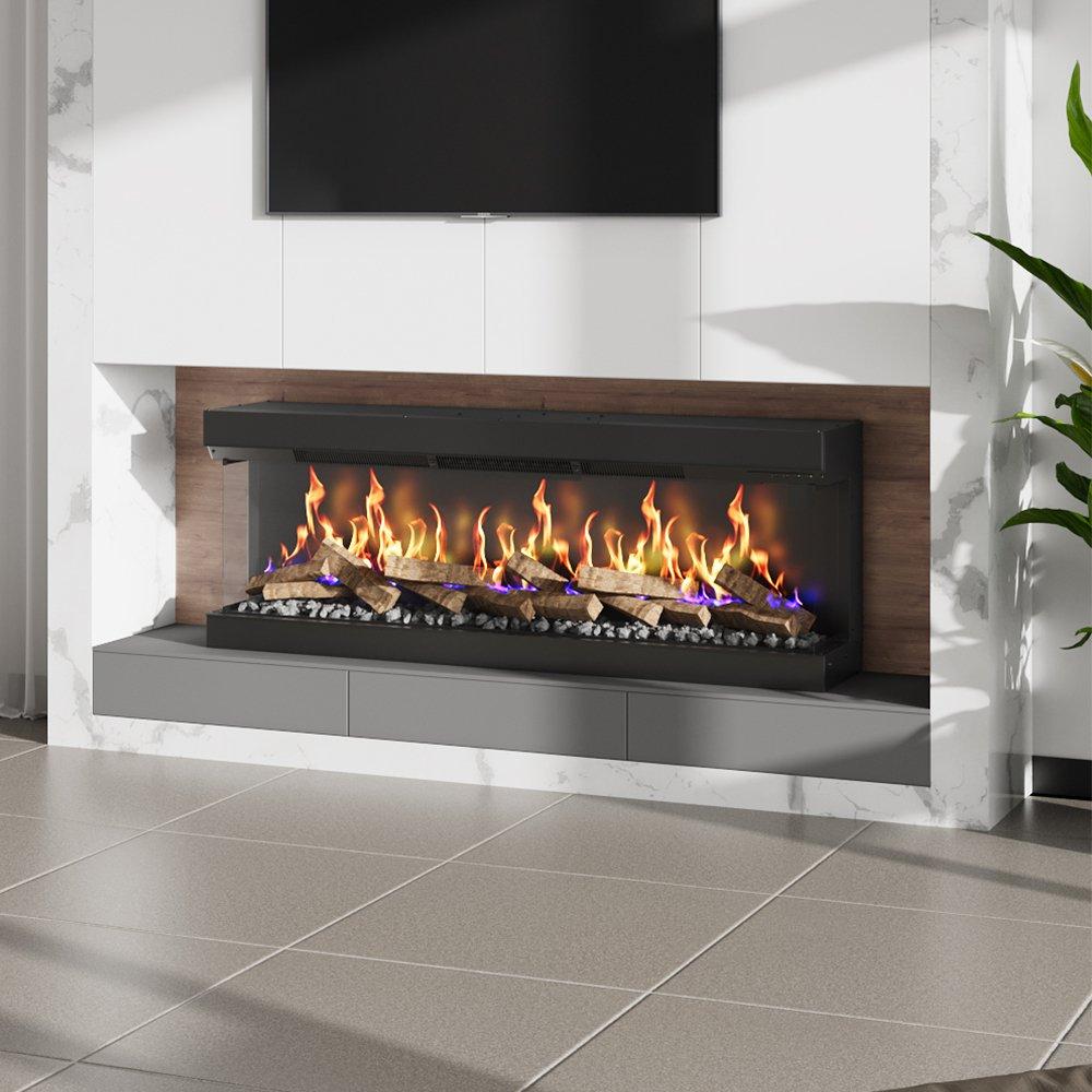 Black - Kabinet UK - 60inch 3-Sided Smart Electric Fireplace - 3