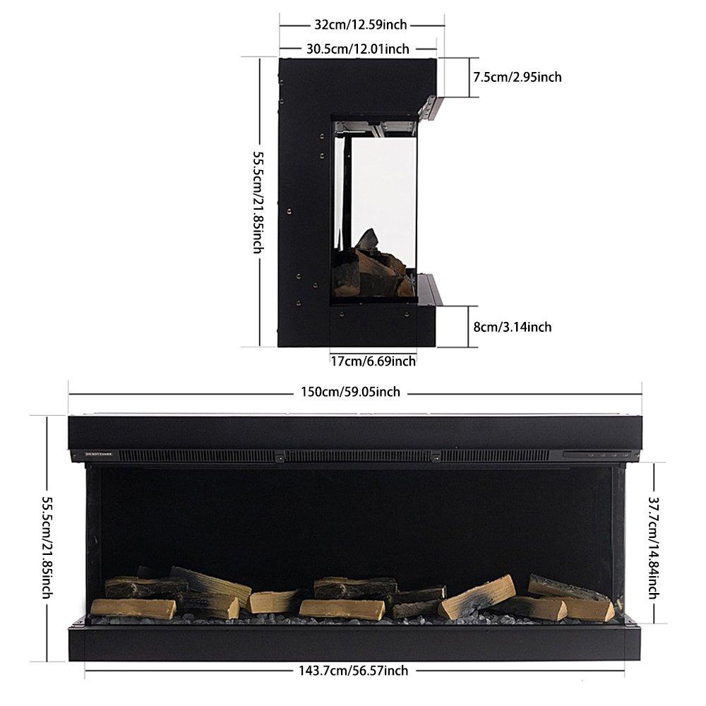 Black - Kabinet UK - 60inch 3-Sided Smart Electric Fireplace - 4