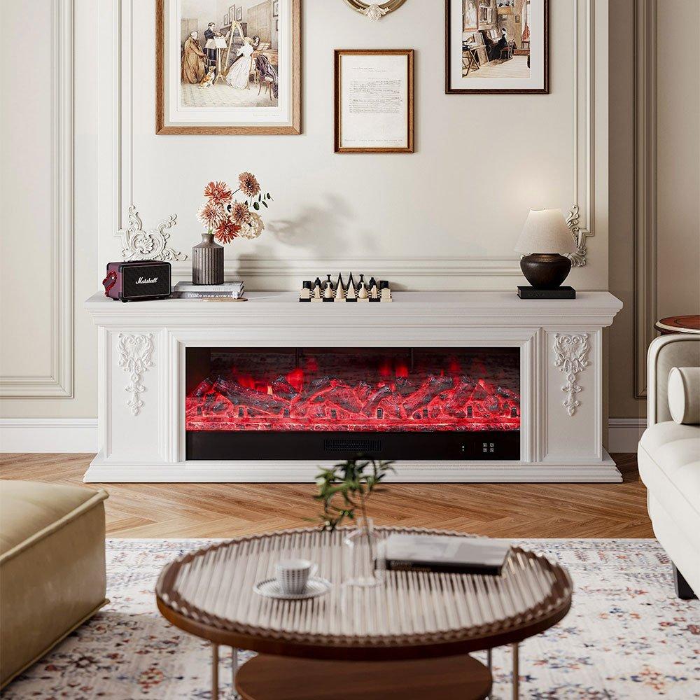 White - Kabinet UK - TV Stand Electric Fireplace Adjustable Flame - 1