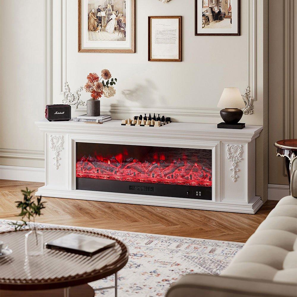 White - Kabinet UK - TV Stand Electric Fireplace Adjustable Flame - 2