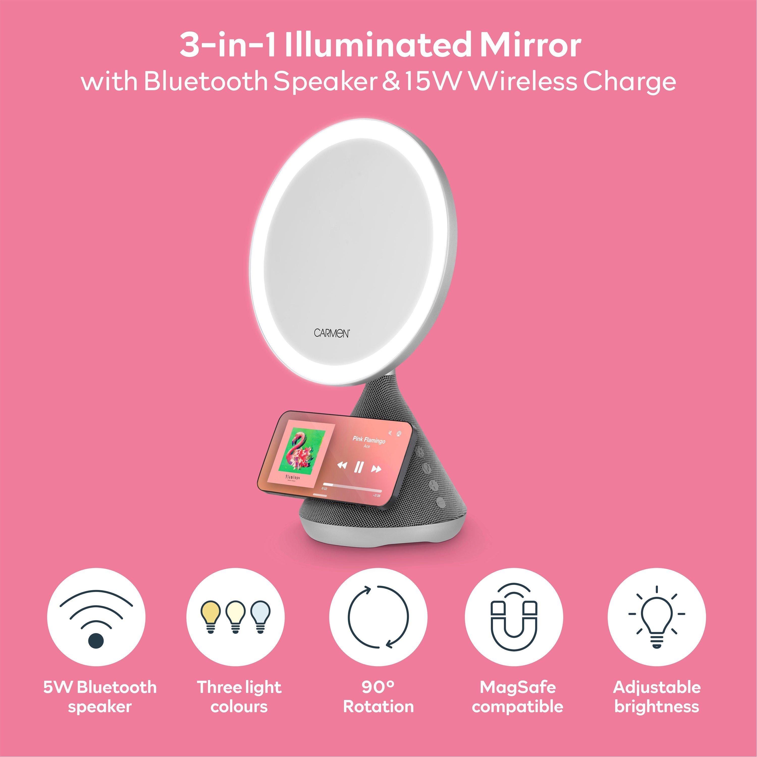 Silver - Carmen - 3 in 1 Illuminated Mirror with 5W Bluetooth Speake - 3