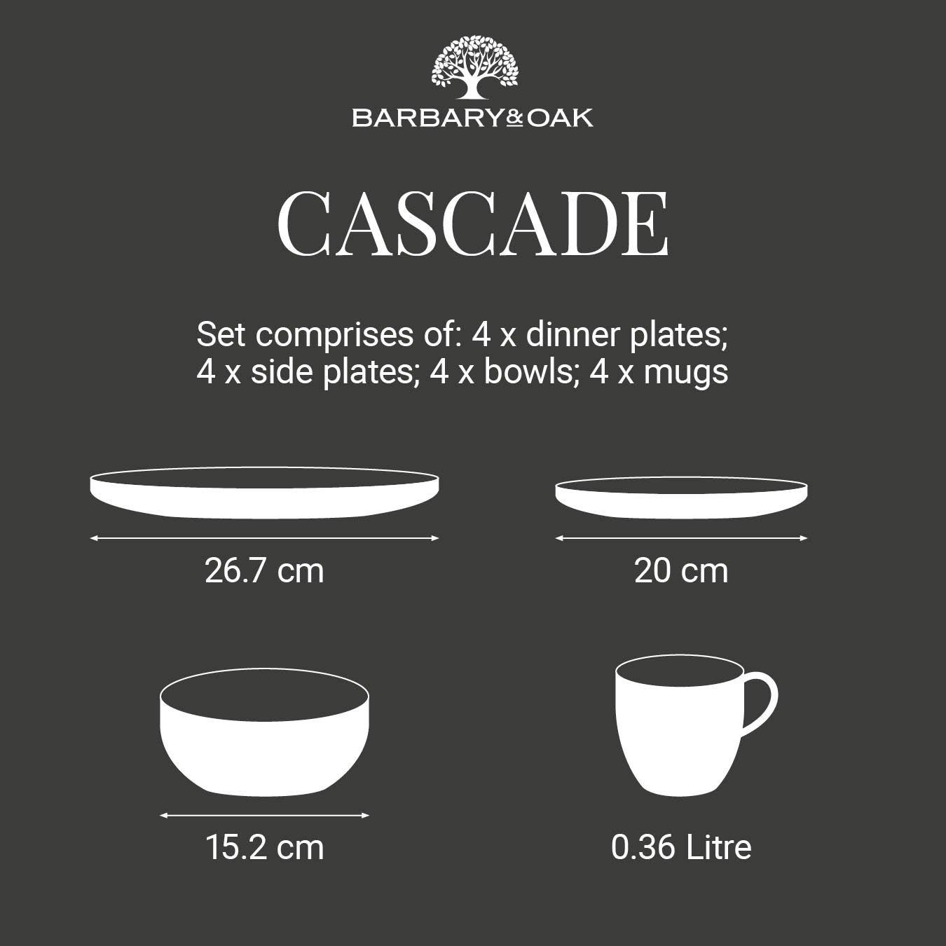 Black - Barbary And Oak - Cascade 16 Piece Dinnerware Set - 8