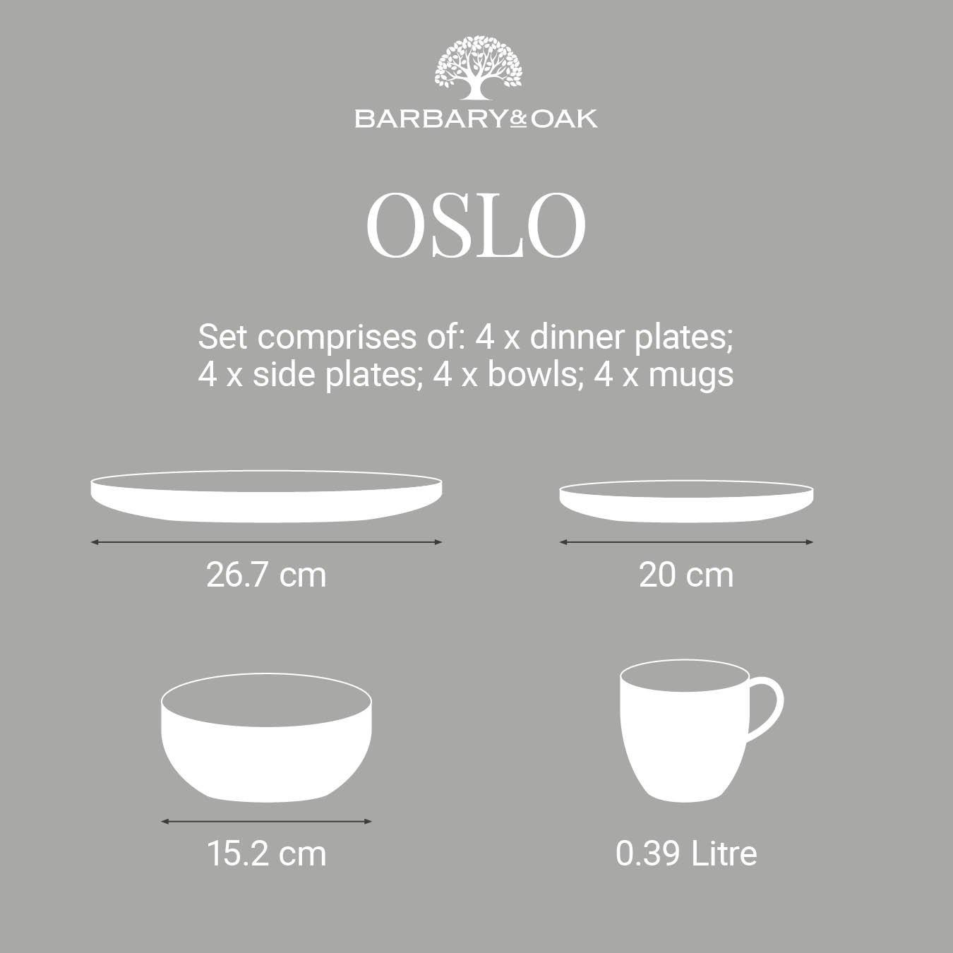 Grey - Barbary And Oak - Oslo 16 Piece Dinnerware Set - 8