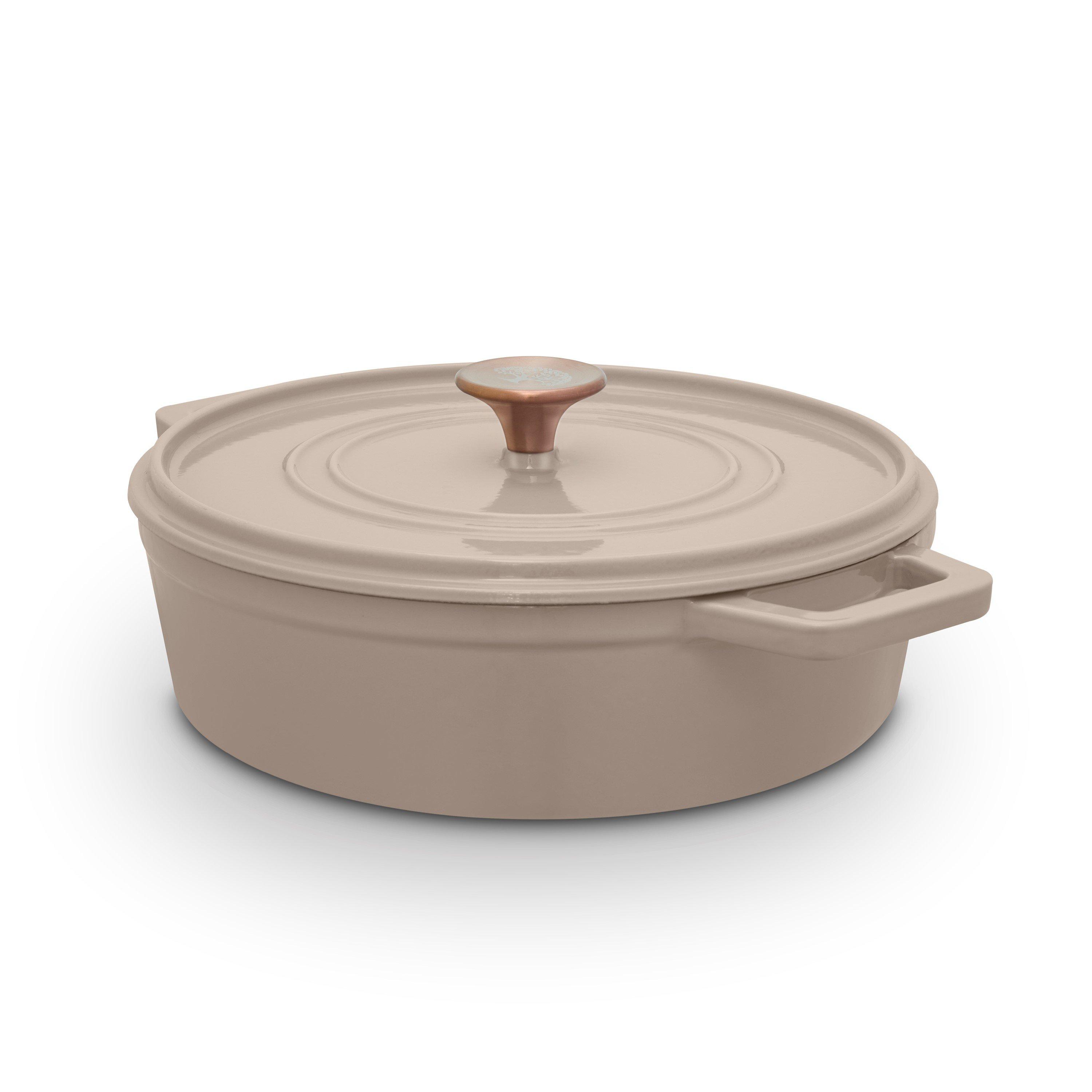 Beige - Barbary And Oak - Nattura 28cm Shallow Cast Iron Casserole Cashmere - 1