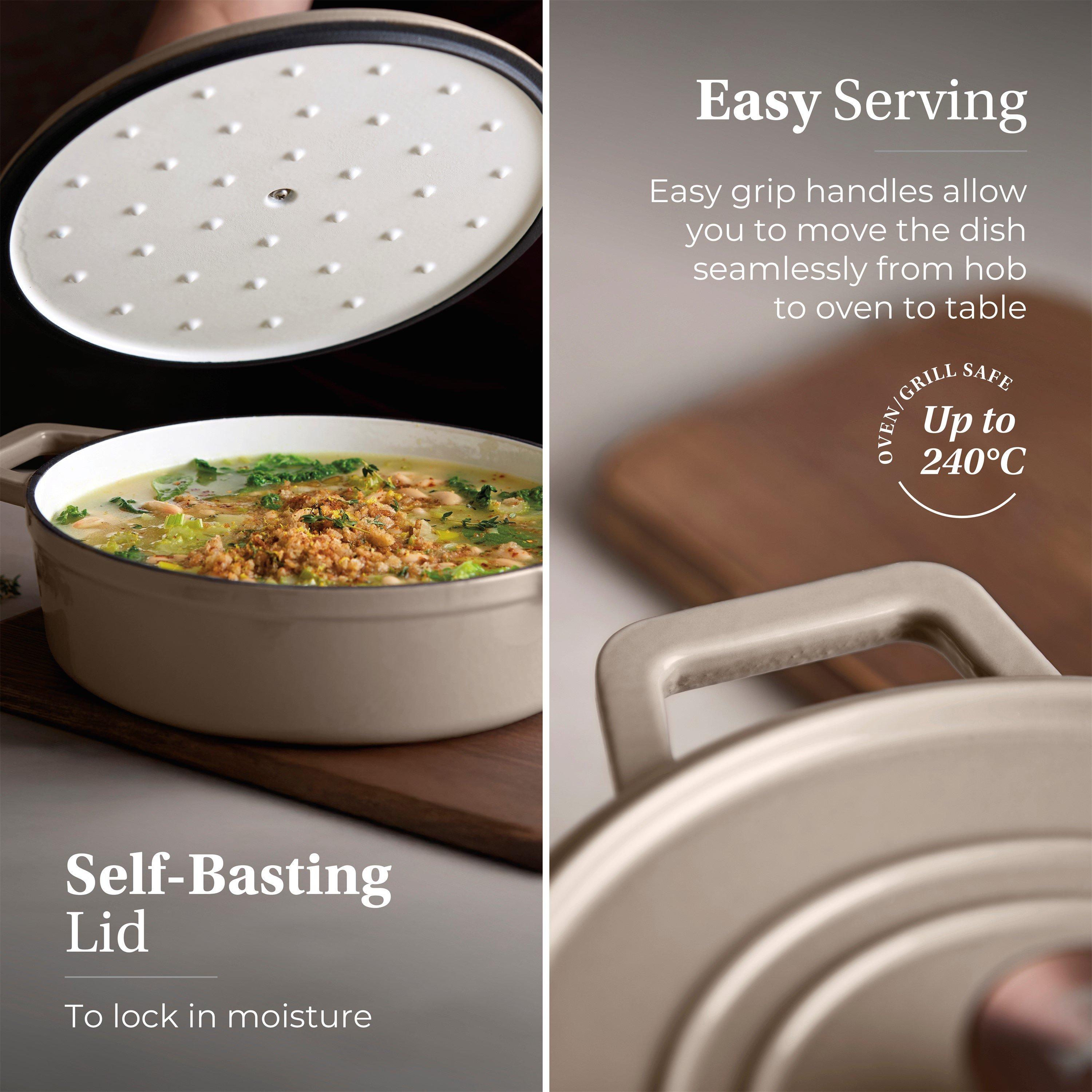 Beige - Barbary And Oak - Nattura 28cm Shallow Cast Iron Casserole Cashmere - 5