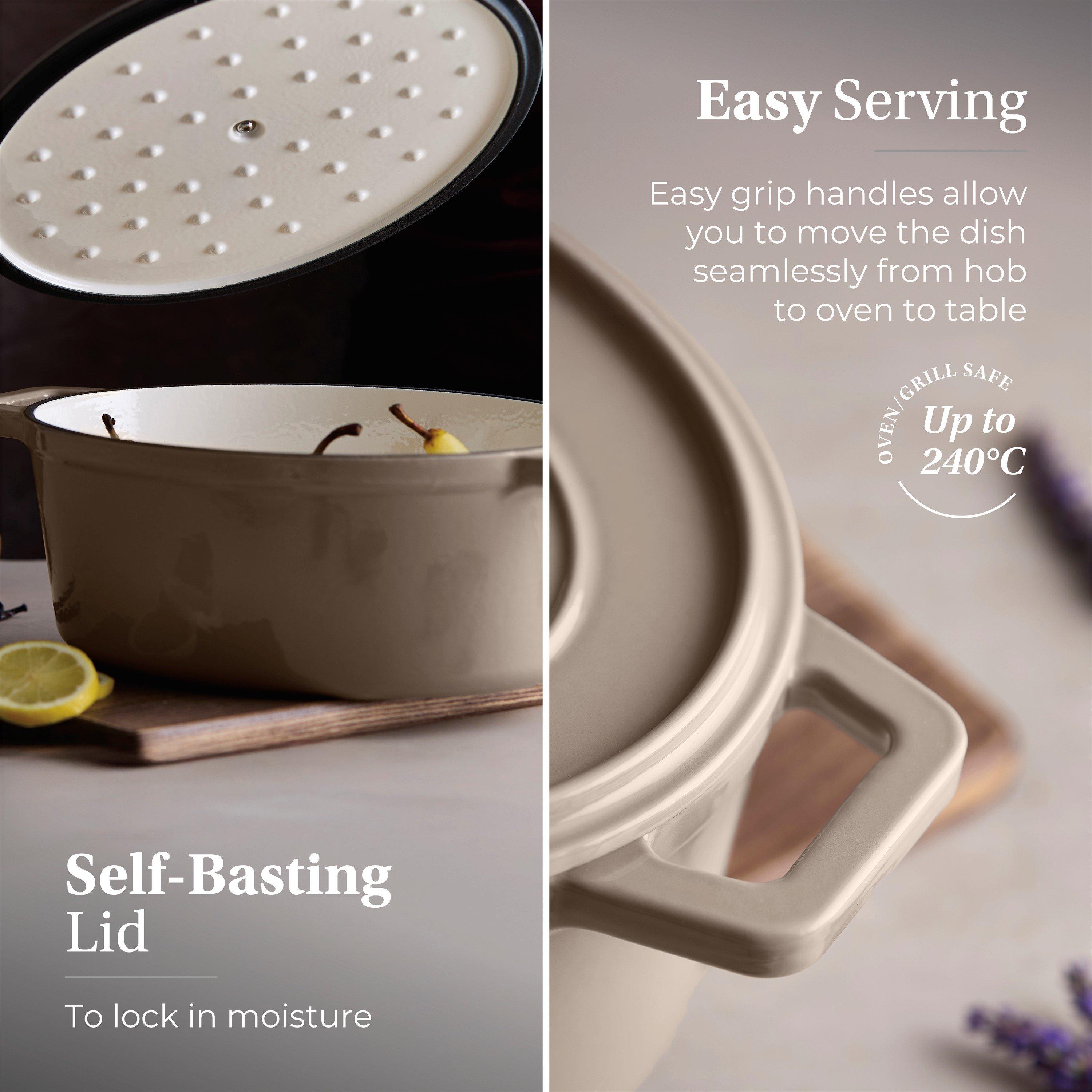 Beige - Barbary And Oak - Nattura 29cm Oval Cast Iron Casserole Cashmere - 5