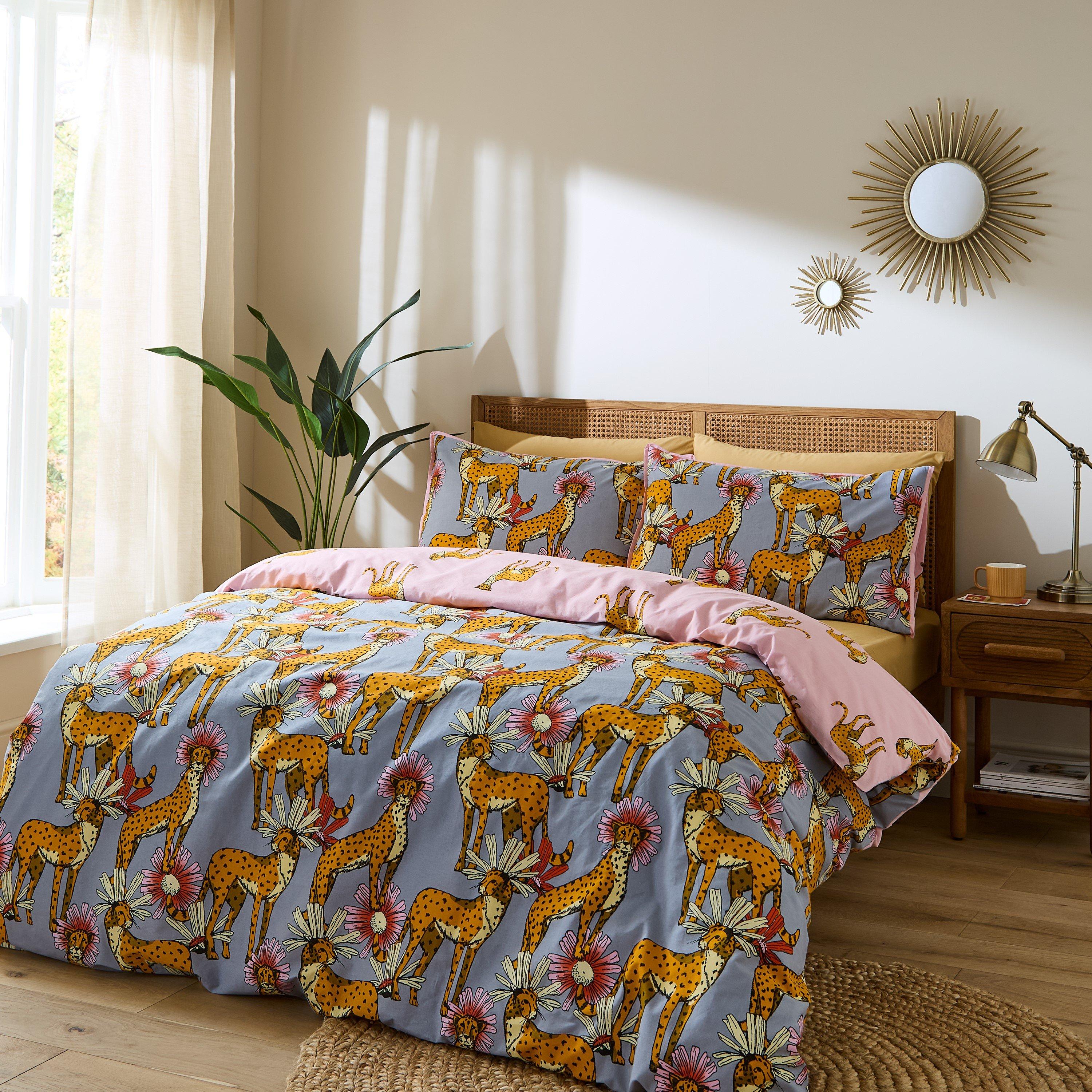 Their Nibs  Untamed Cheetah Cotton Reversible Duvet Cover Set - Grey - King
