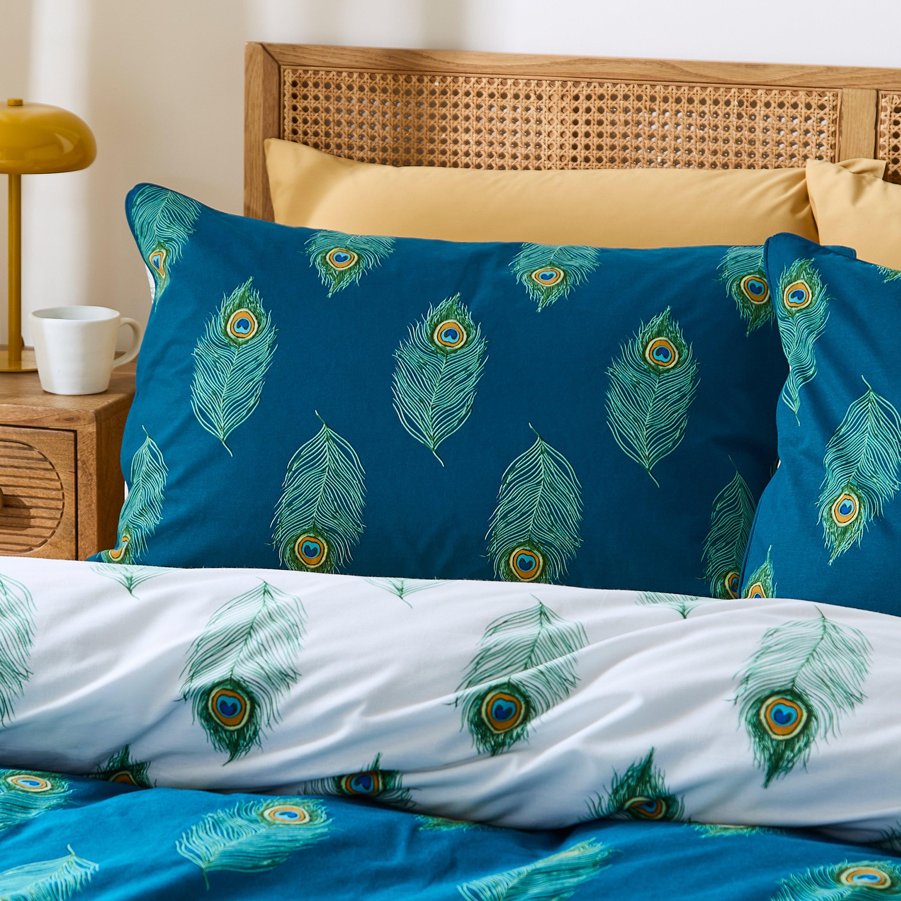 Teal Green - Their Nibs - Peacock Feather Cotton Reversible Duvet Cover Set - 3