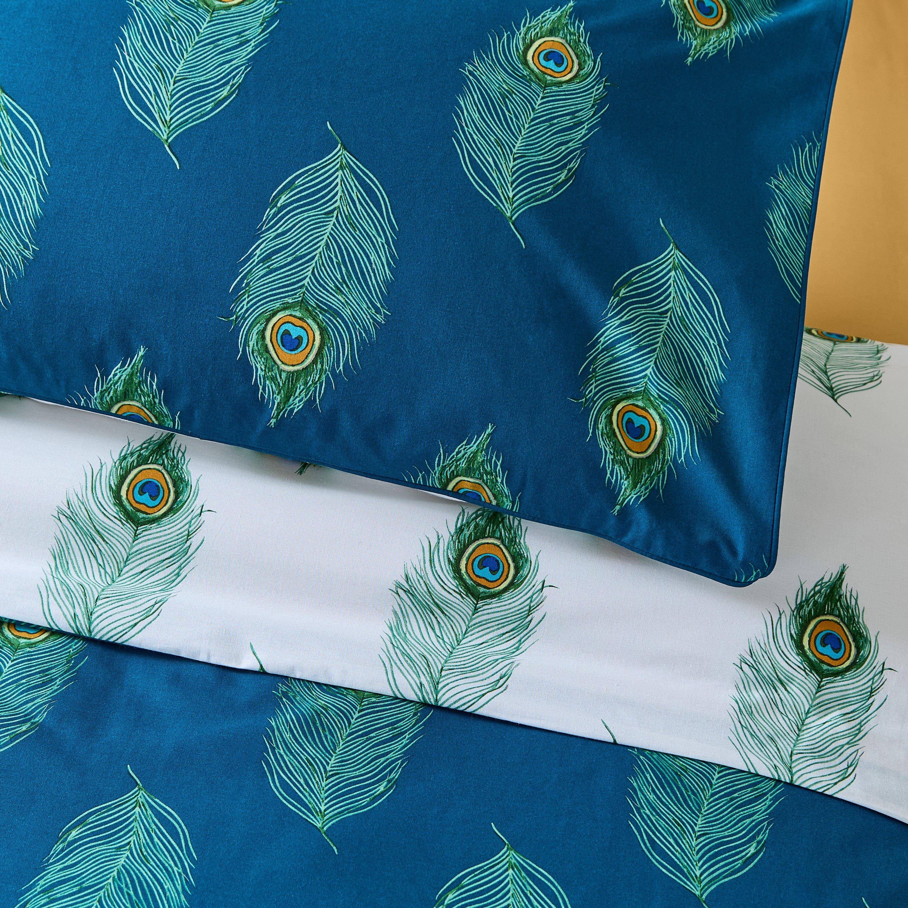 Teal Green - Their Nibs - Peacock Feather Cotton Reversible Duvet Cover Set - 4
