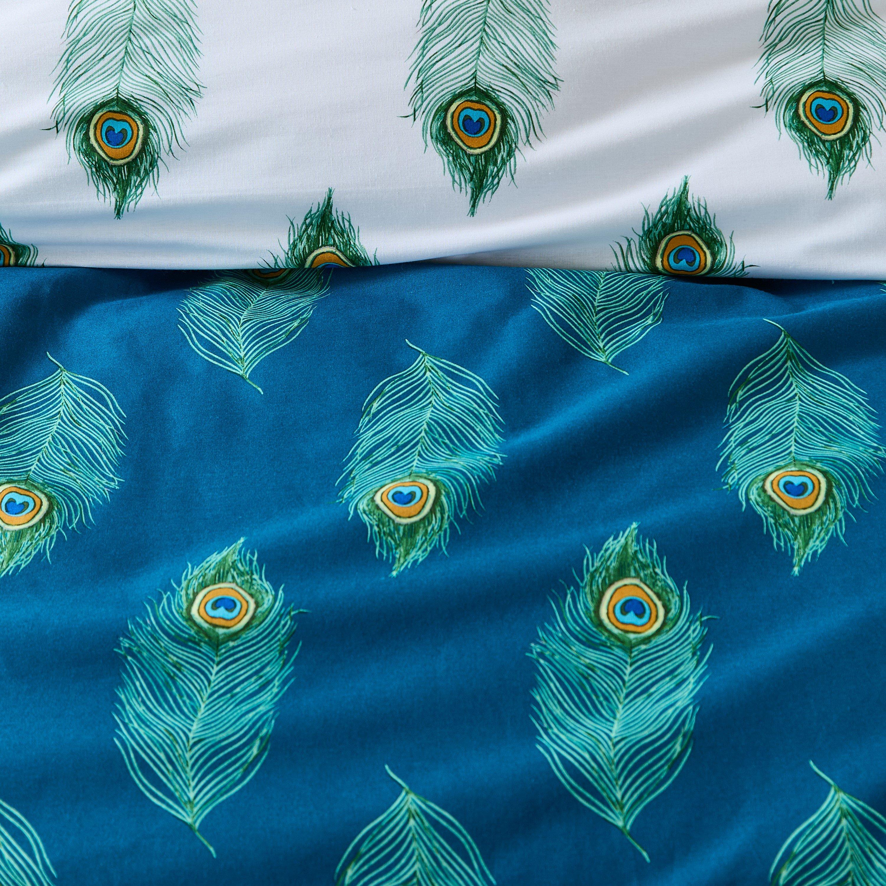 Teal Green - Their Nibs - Peacock Feather Cotton Reversible Duvet Cover Set - 5