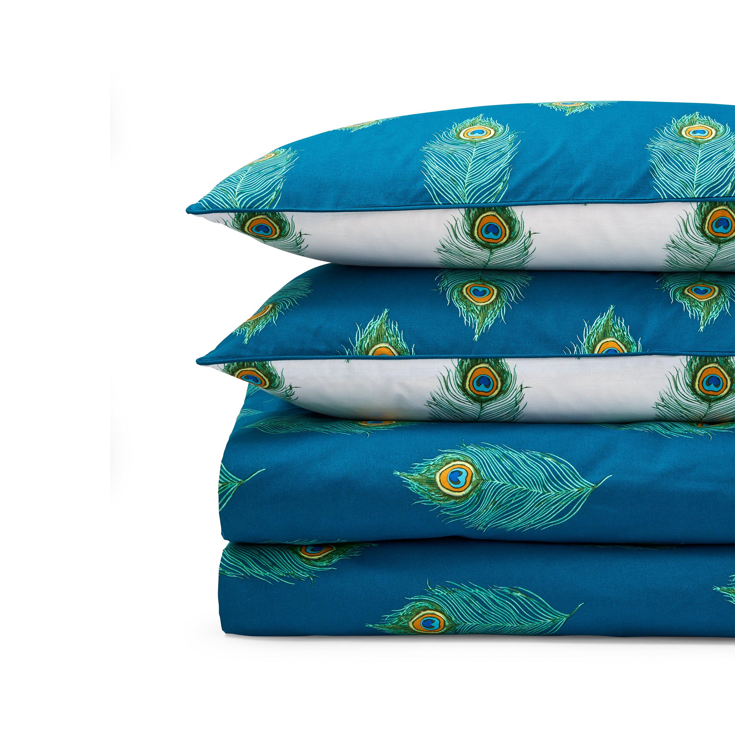 Teal Green - Their Nibs - Peacock Feather Cotton Reversible Duvet Cover Set - 6