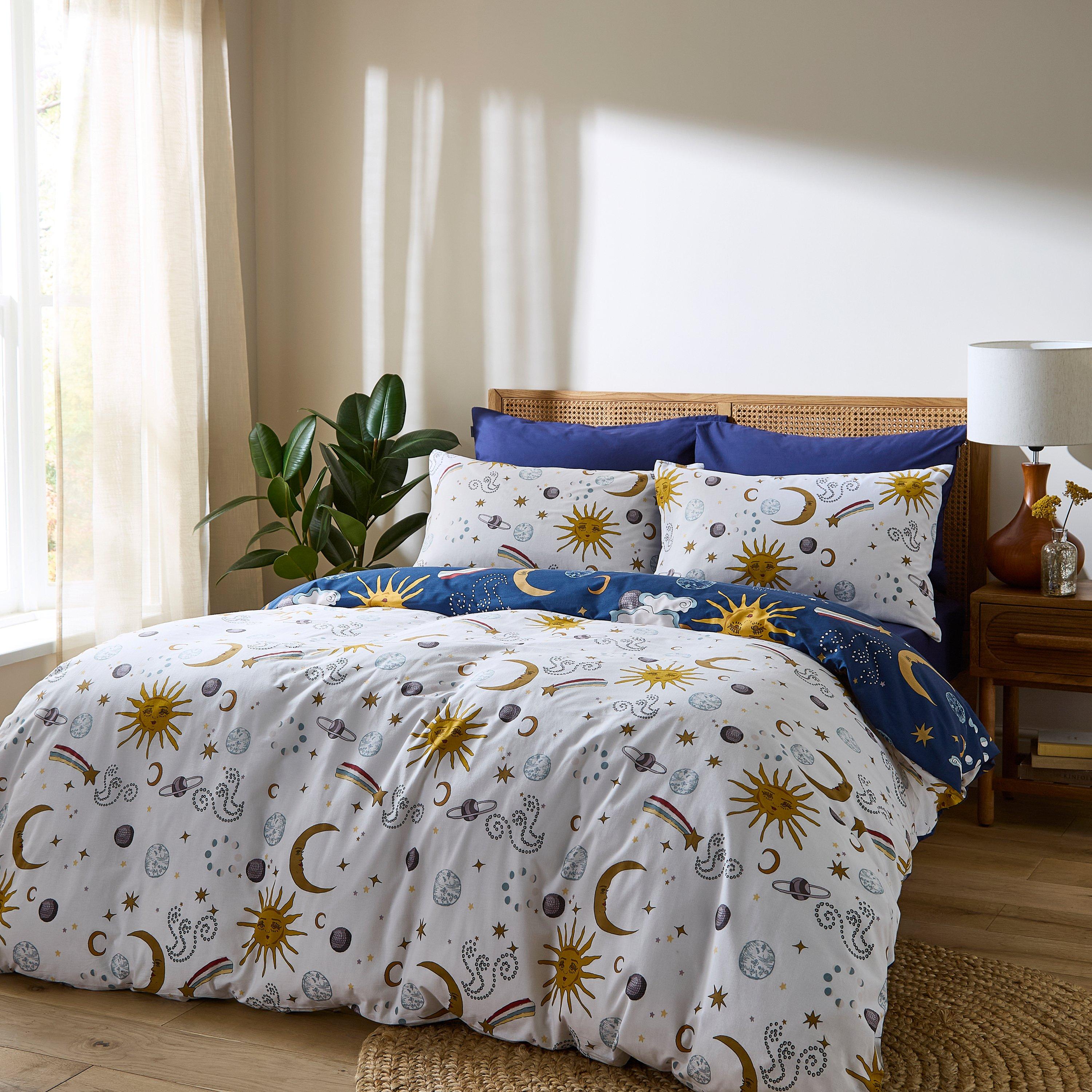 Navy Blue - Their Nibs - Disco Space Cotton Reversible Duvet Cover Set - 2