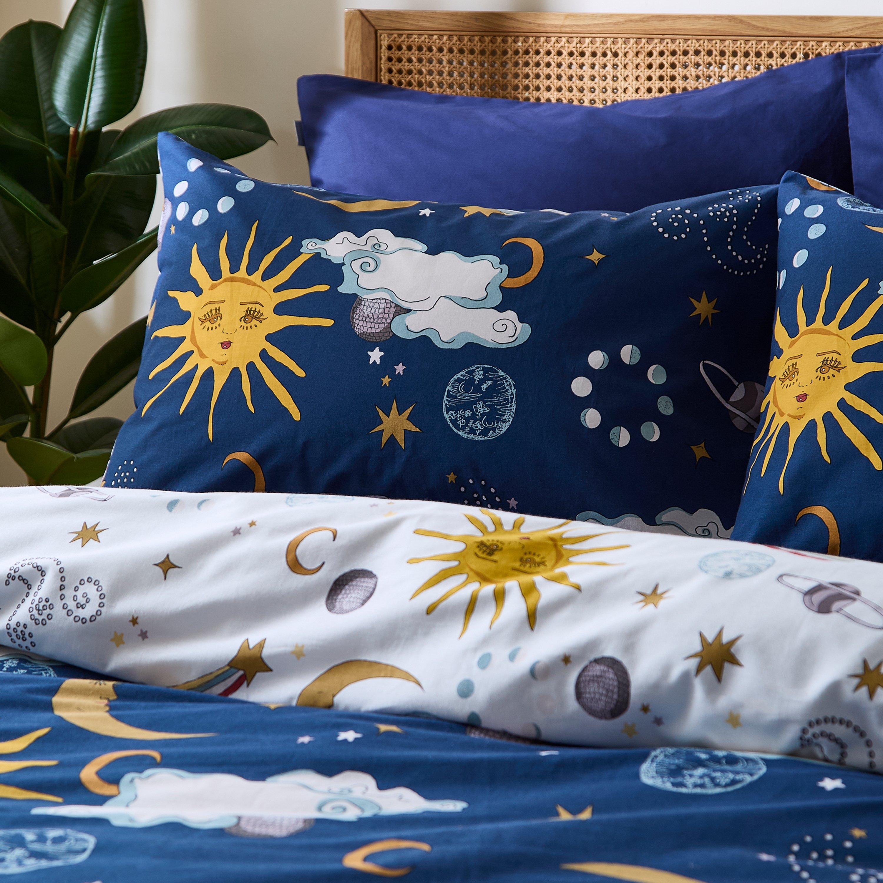 Navy Blue - Their Nibs - Disco Space Cotton Reversible Duvet Cover Set - 3