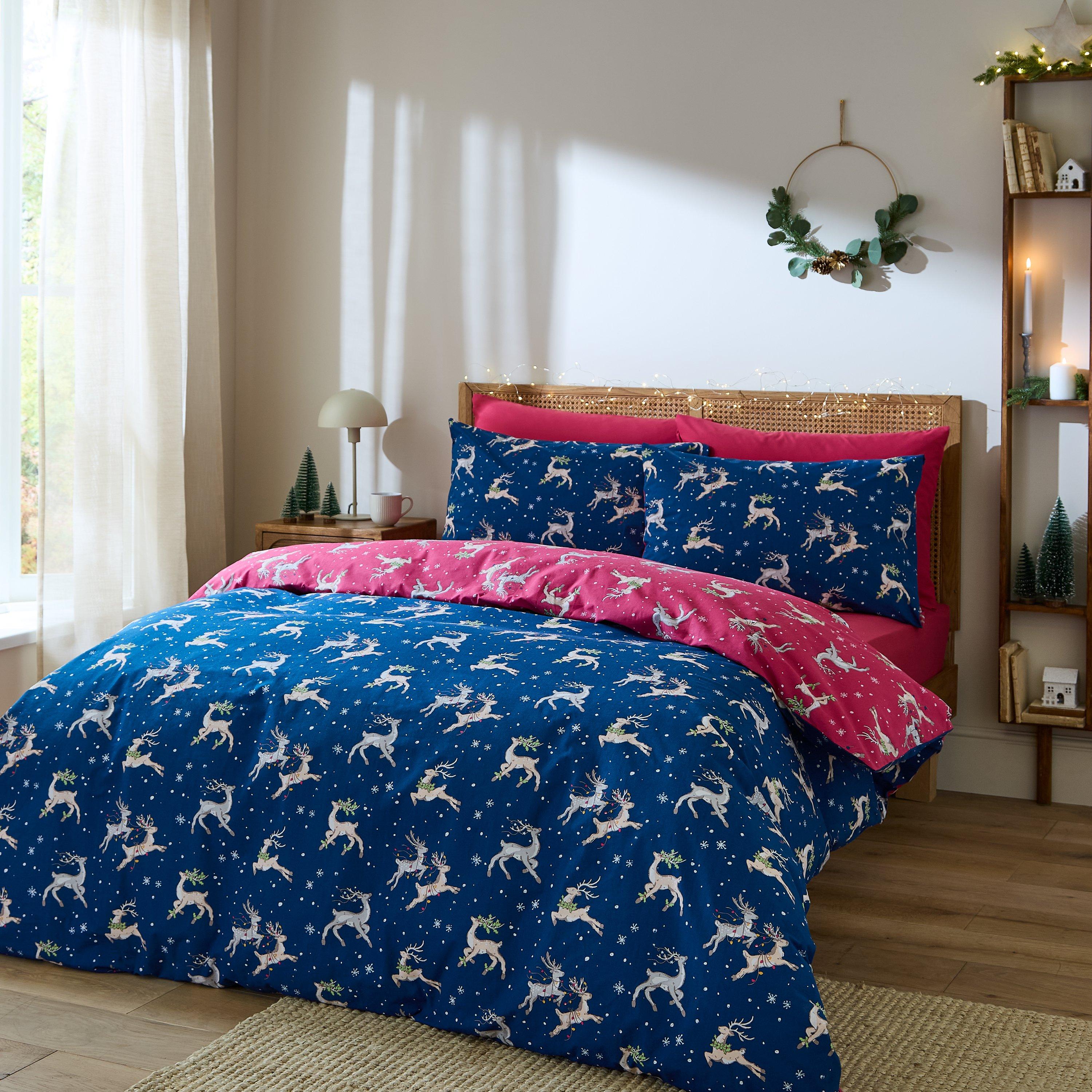 Blue - Their Nibs - Christmas Reindeer Reversible Duvet Cover Set - 1