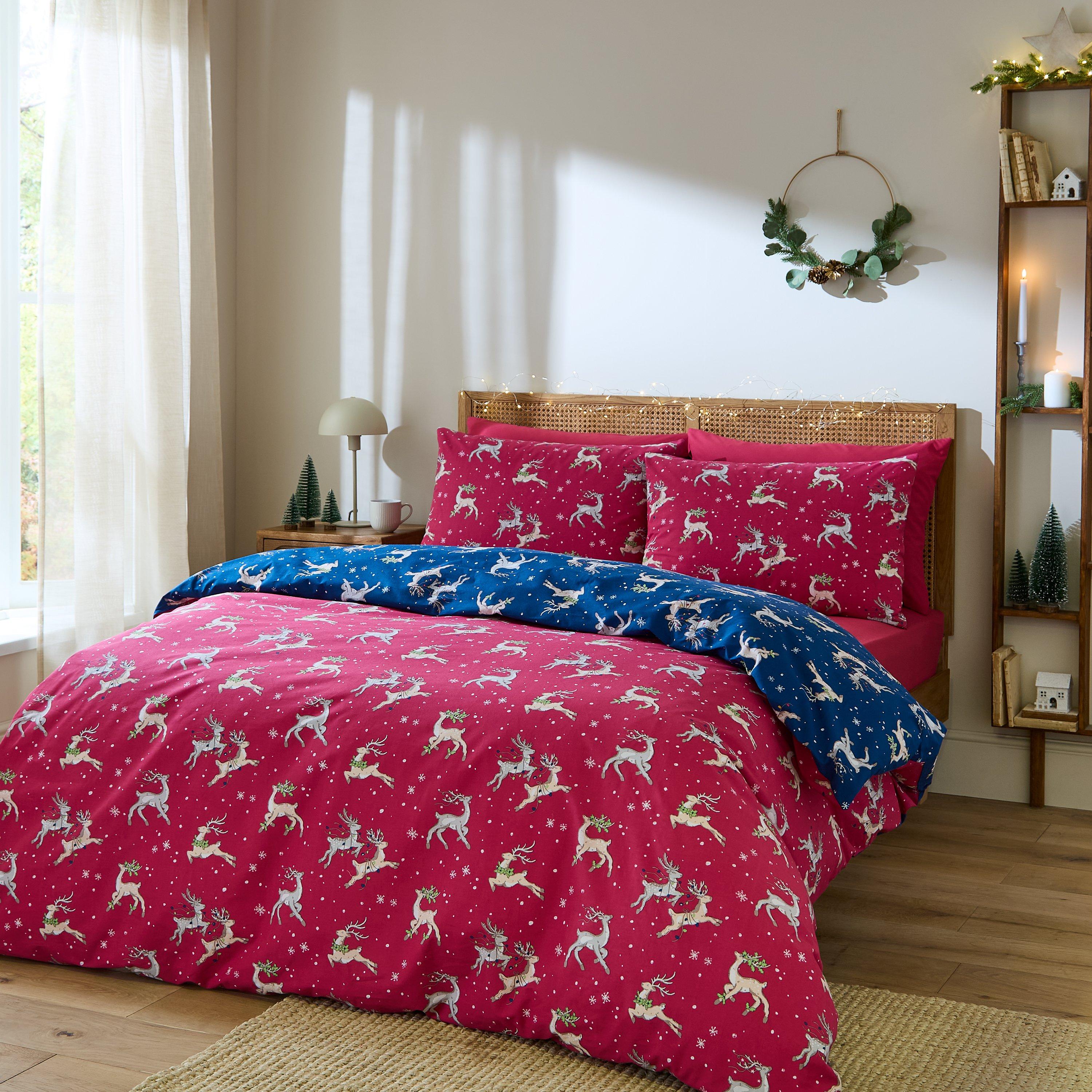 Blue - Their Nibs - Christmas Reindeer Reversible Duvet Cover Set - 2