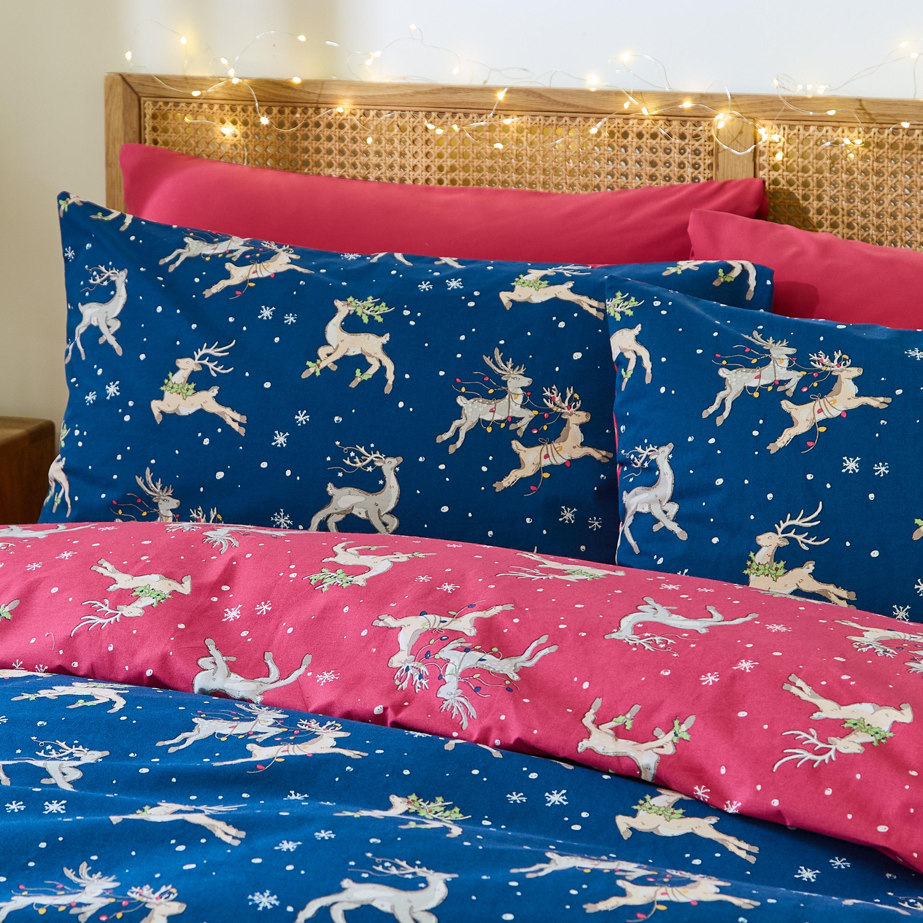 Blue - Their Nibs - Christmas Reindeer Reversible Duvet Cover Set - 3