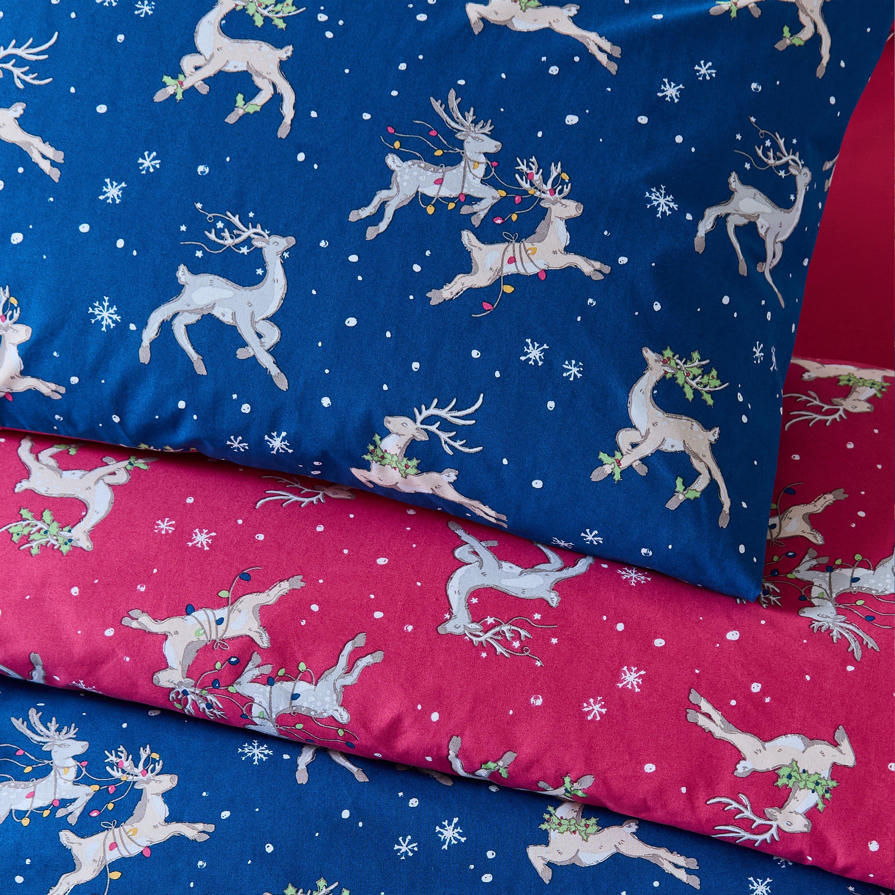 Blue - Their Nibs - Christmas Reindeer Reversible Duvet Cover Set - 4