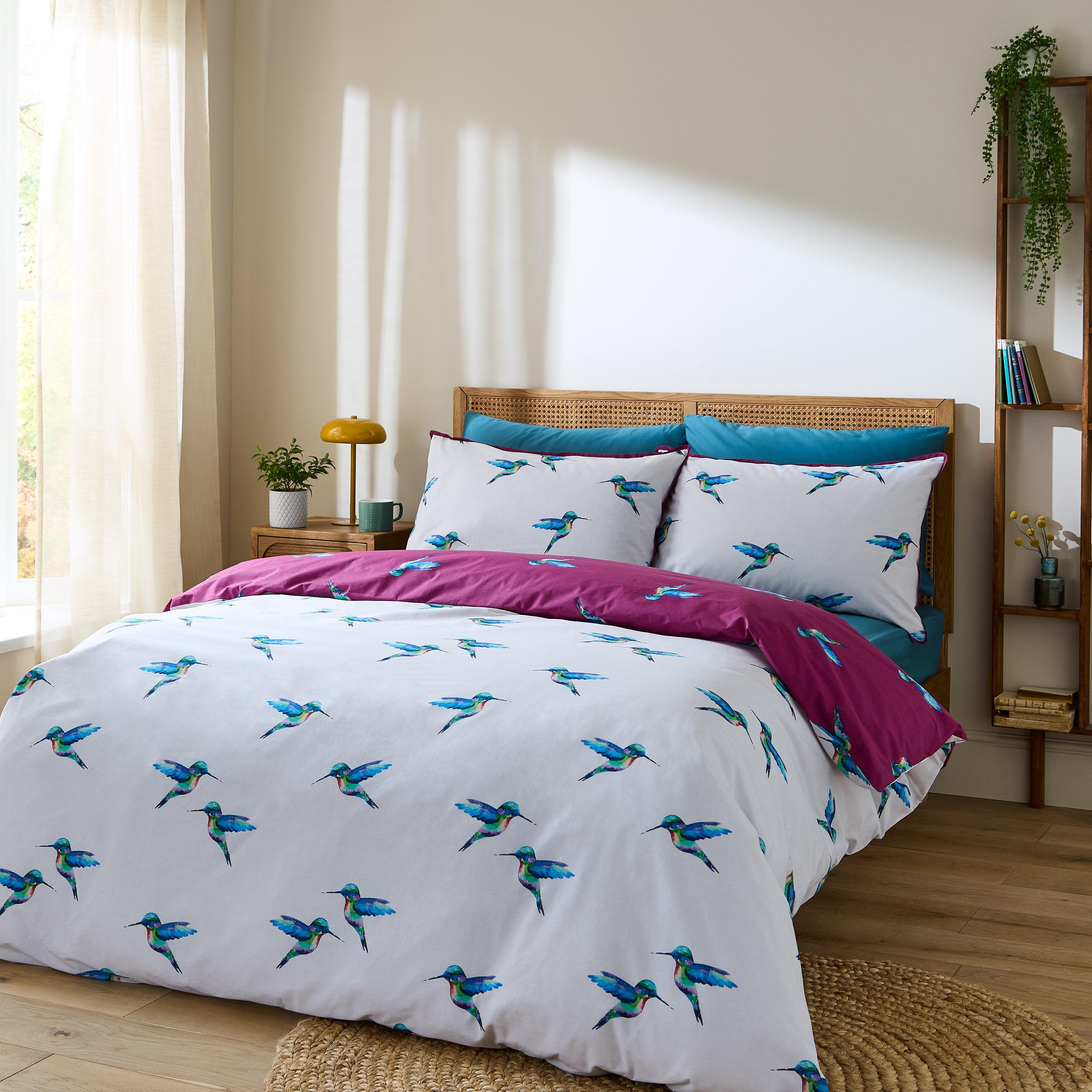 Plum - Their Nibs - Hummingbird Cotton Reversible Duvet Cover Set - 2