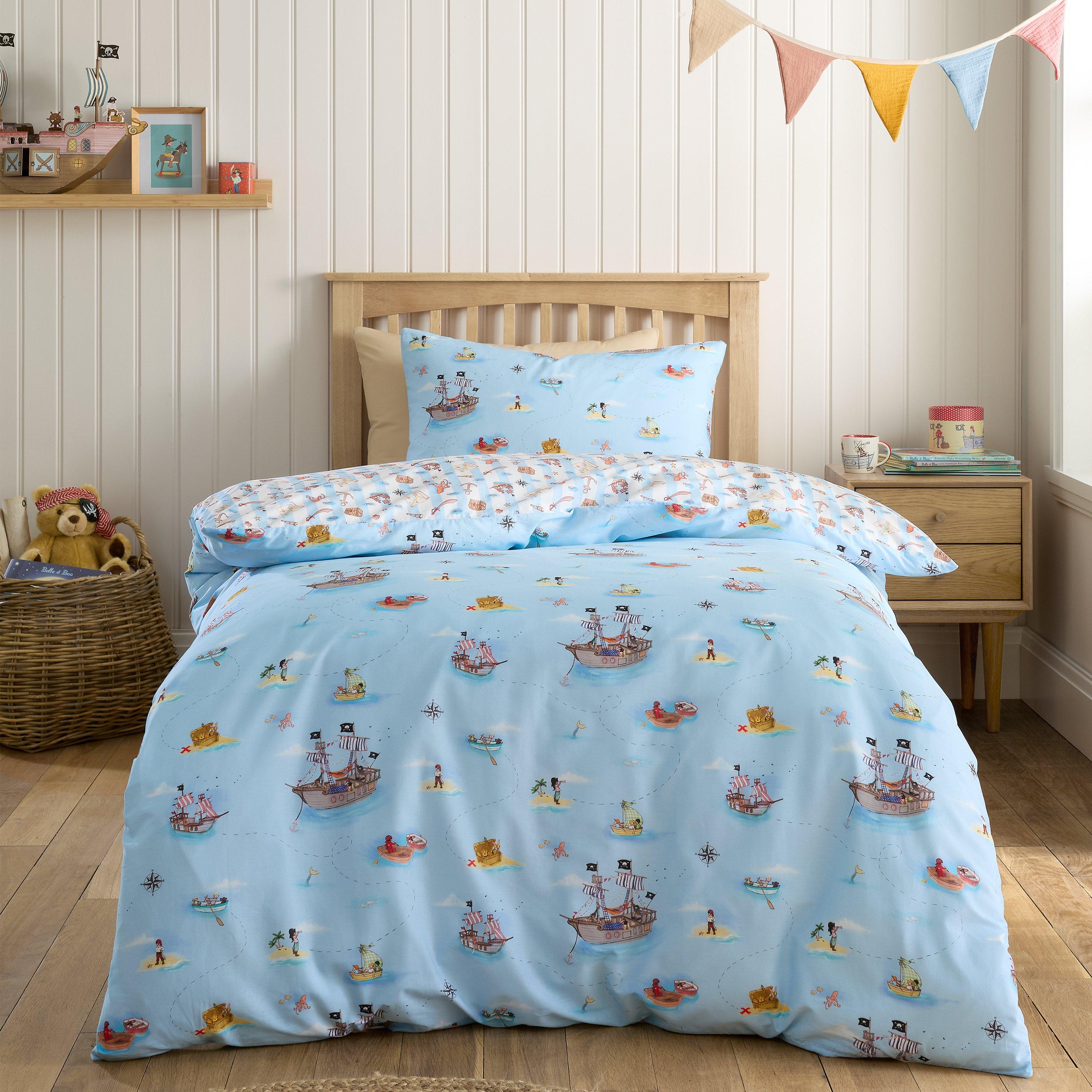 Belle & Boo  Kids Pirates Reversible Cotton Duvet Cover Set - Blue - Junior - Image 9