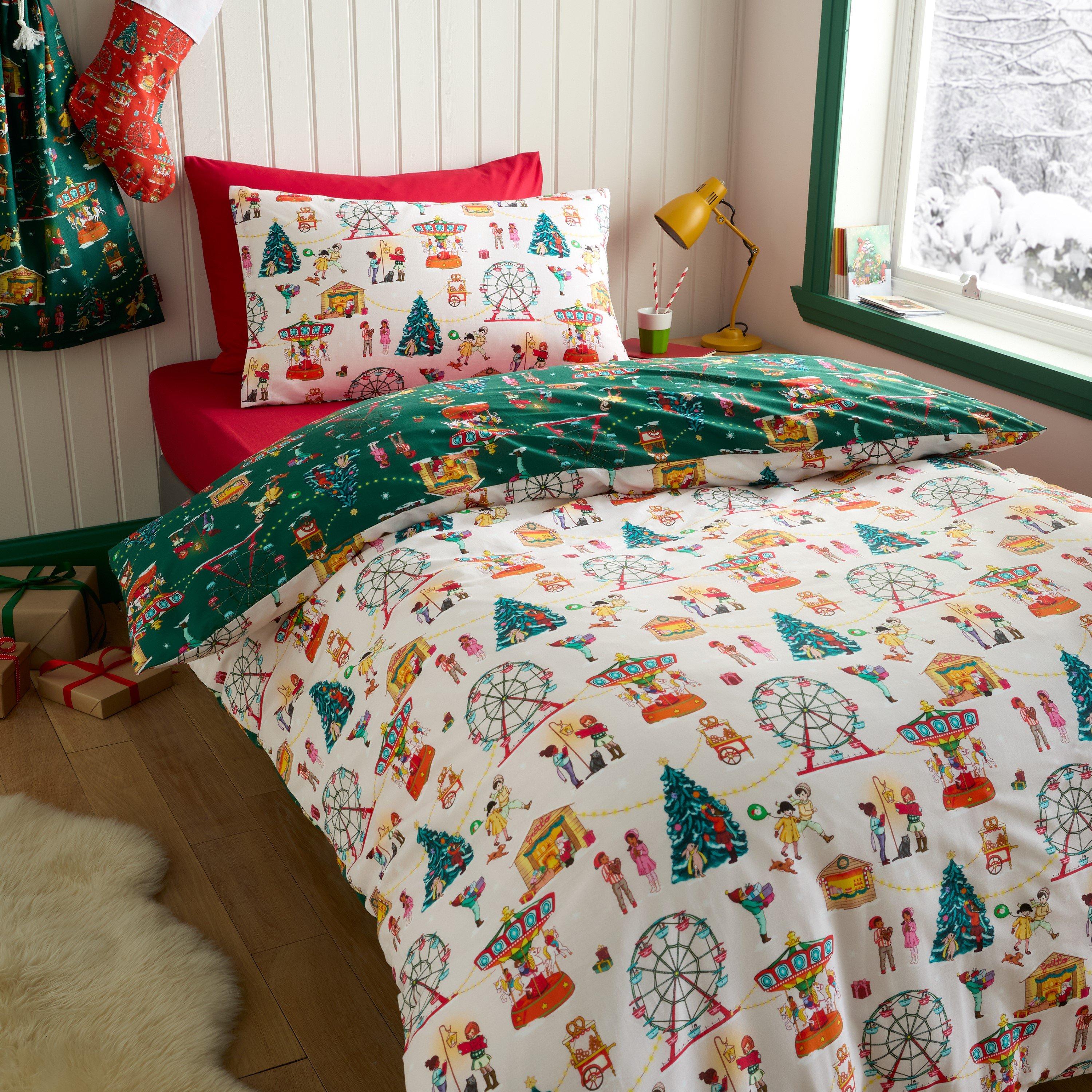 Green - Belle & Boo - Christmas Fairground Reversible Duvet Cover Set - 2