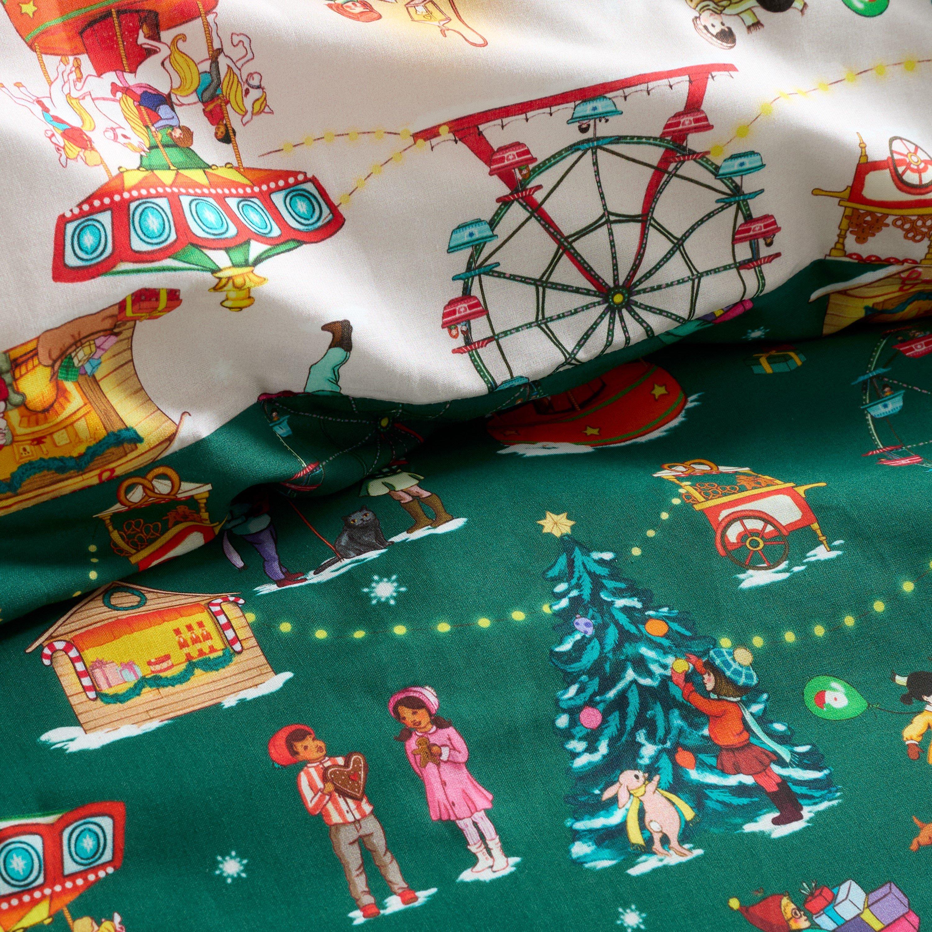 Green - Belle & Boo - Christmas Fairground Reversible Duvet Cover Set - 4