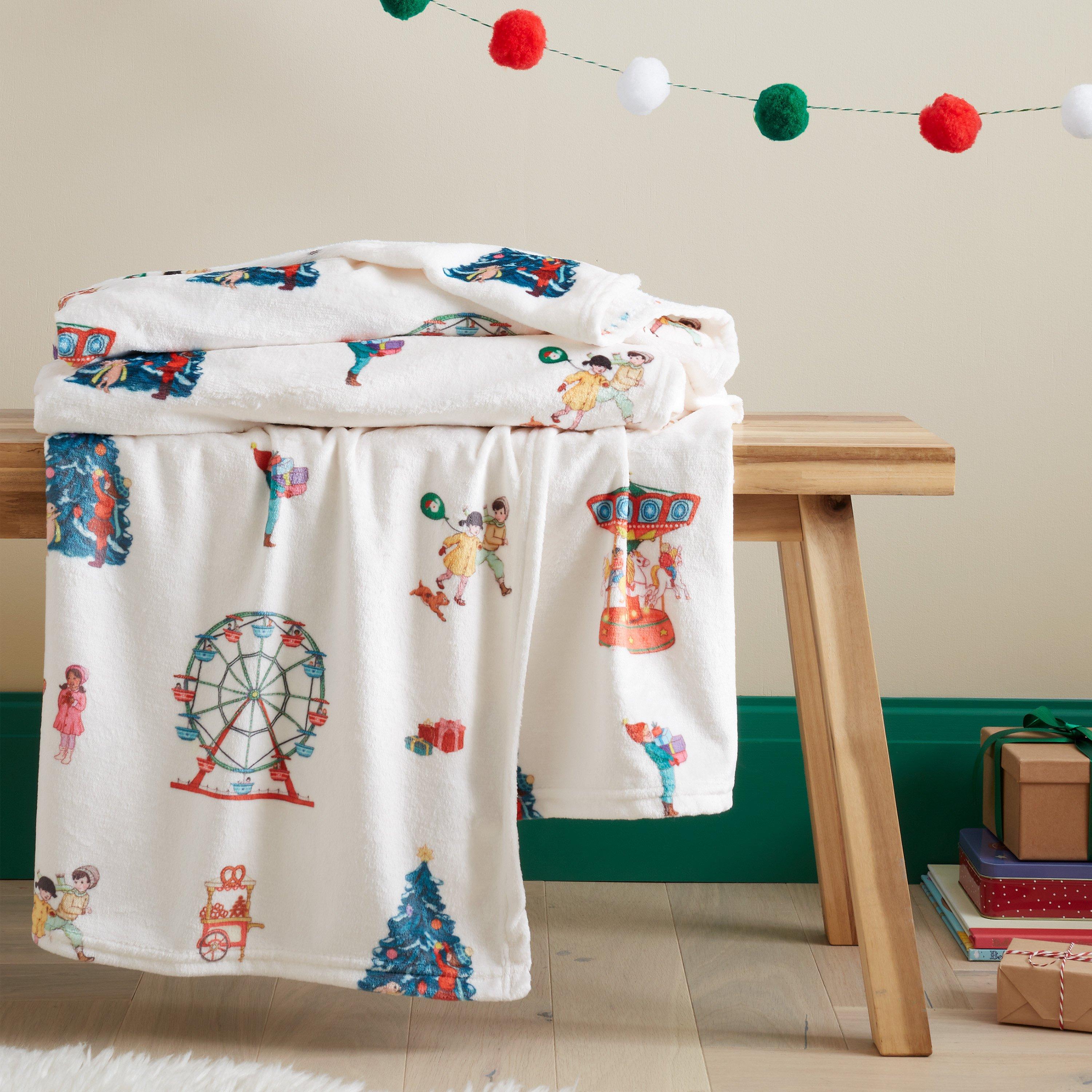 Belle & Boo Christmas Fairground Cosy Fleece Blanket Throw