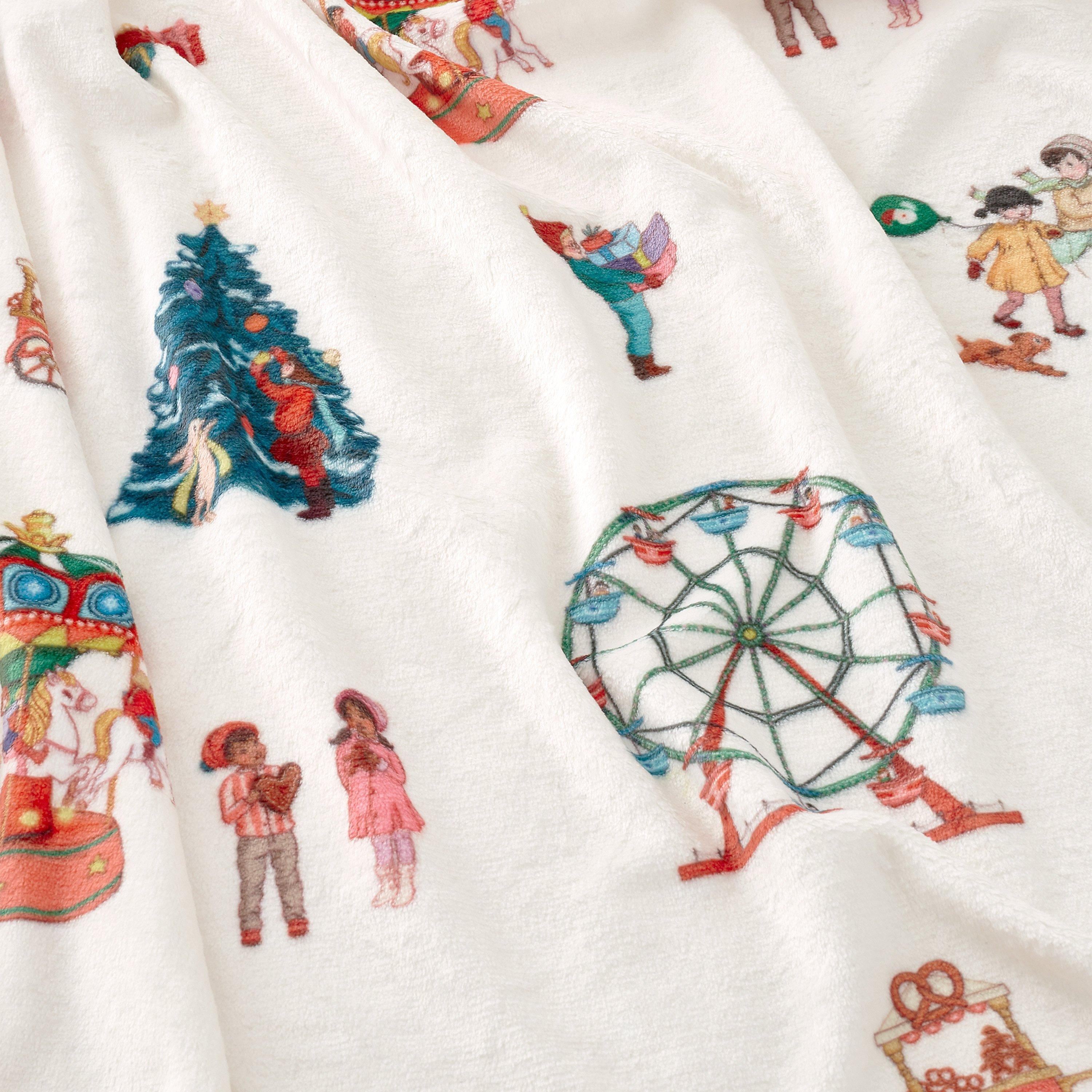 Cream - Belle & Boo - Christmas Fairground Cosy Fleece Blanket Throw - 3
