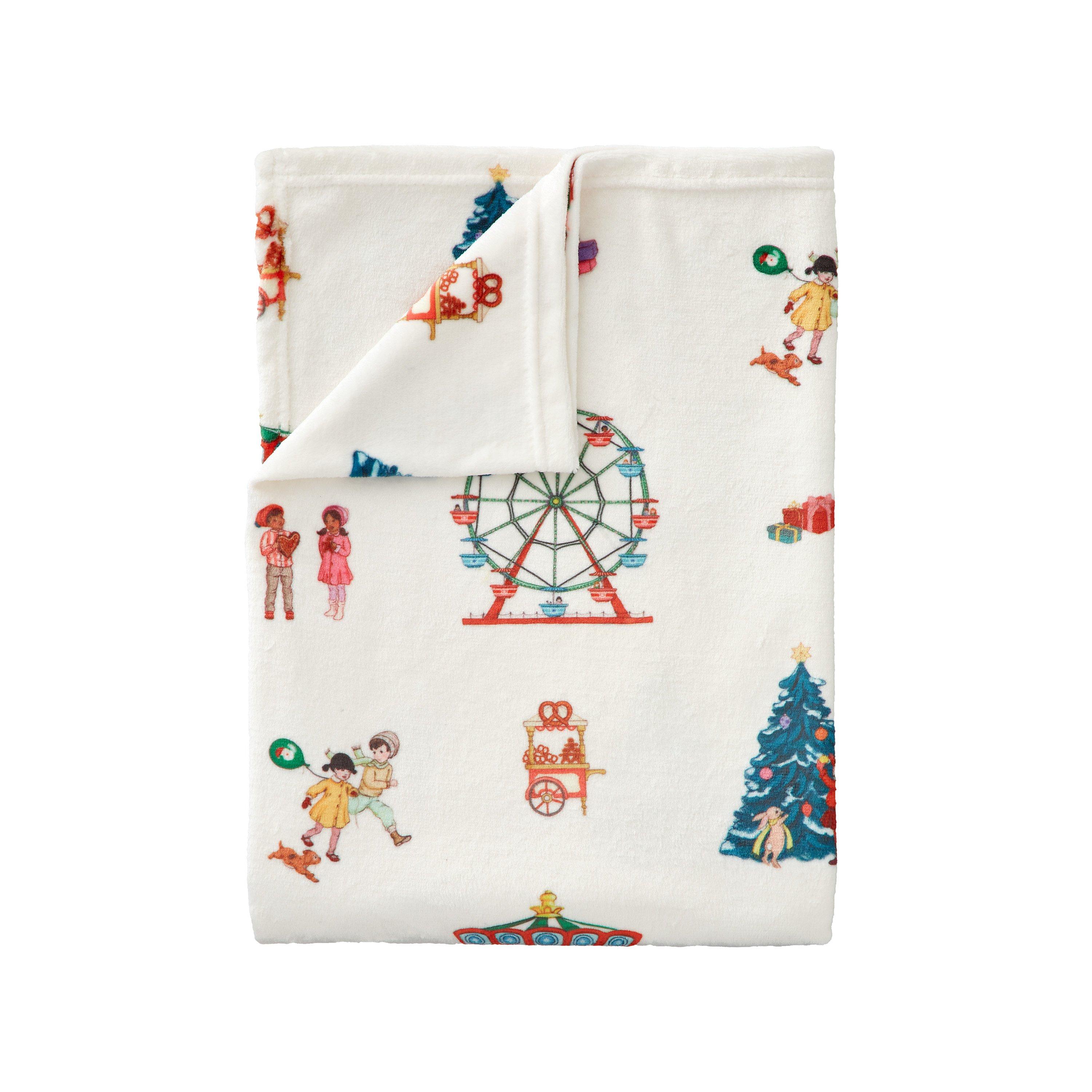 Cream - Belle & Boo - Christmas Fairground Cosy Fleece Blanket Throw - 4
