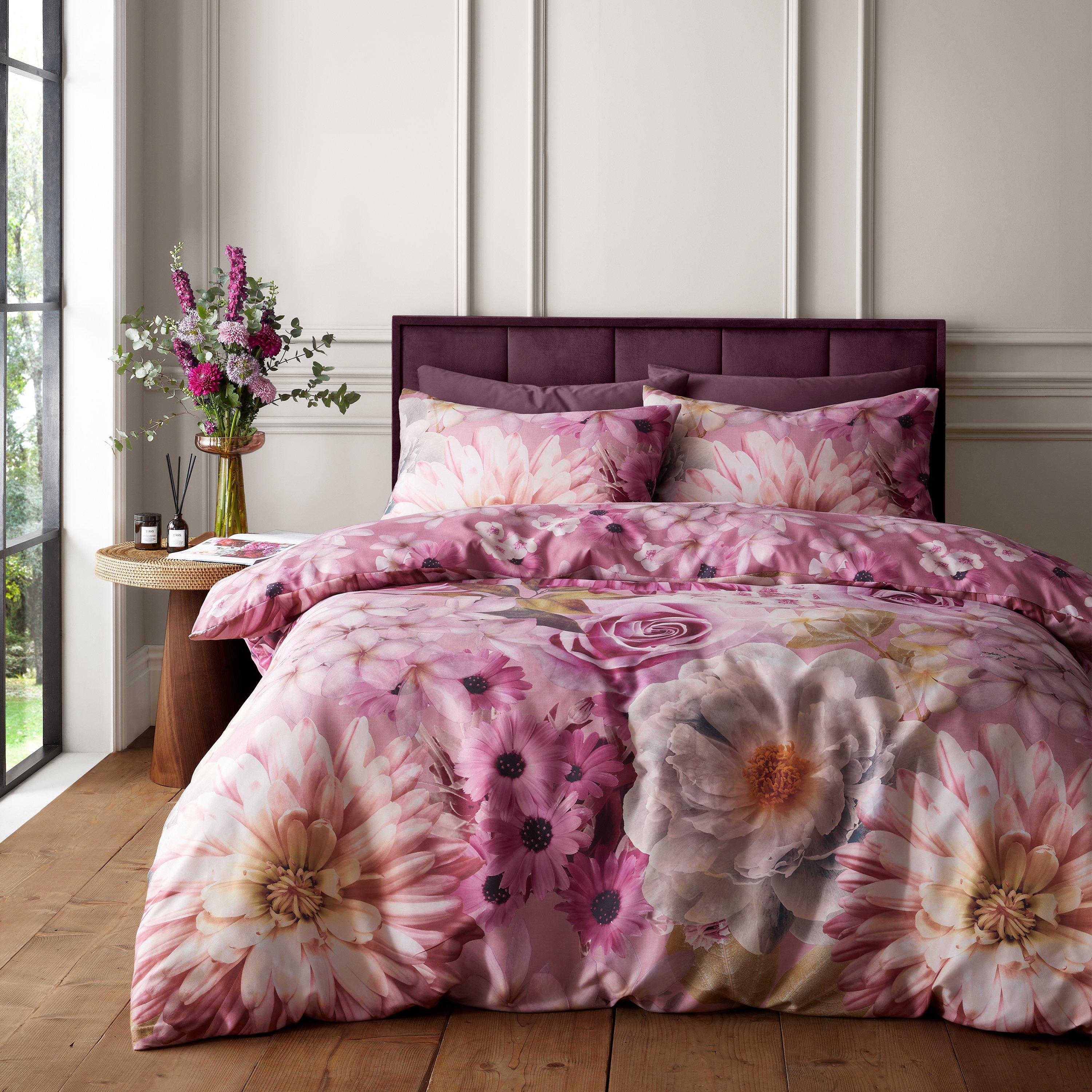 Pink - RHS by Catherine Lansfield - Rosemoor Floral So Soft Duvet Cover Set - 1
