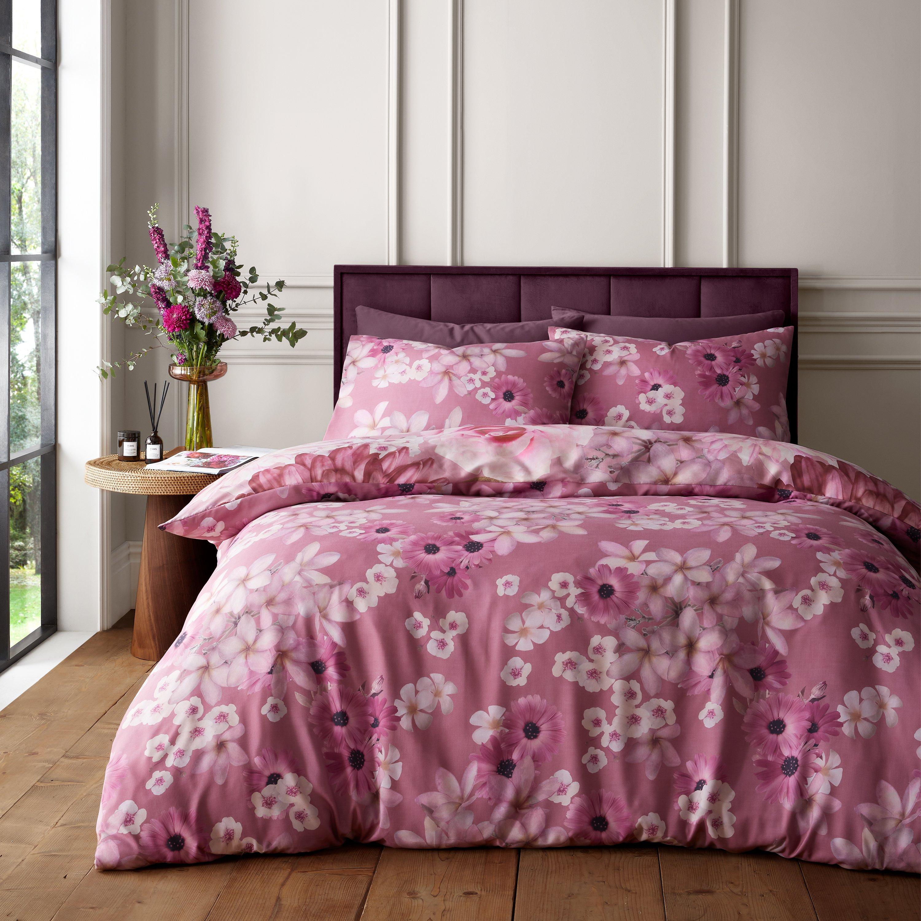 Pink - RHS by Catherine Lansfield - Rosemoor Floral So Soft Duvet Cover Set - 2