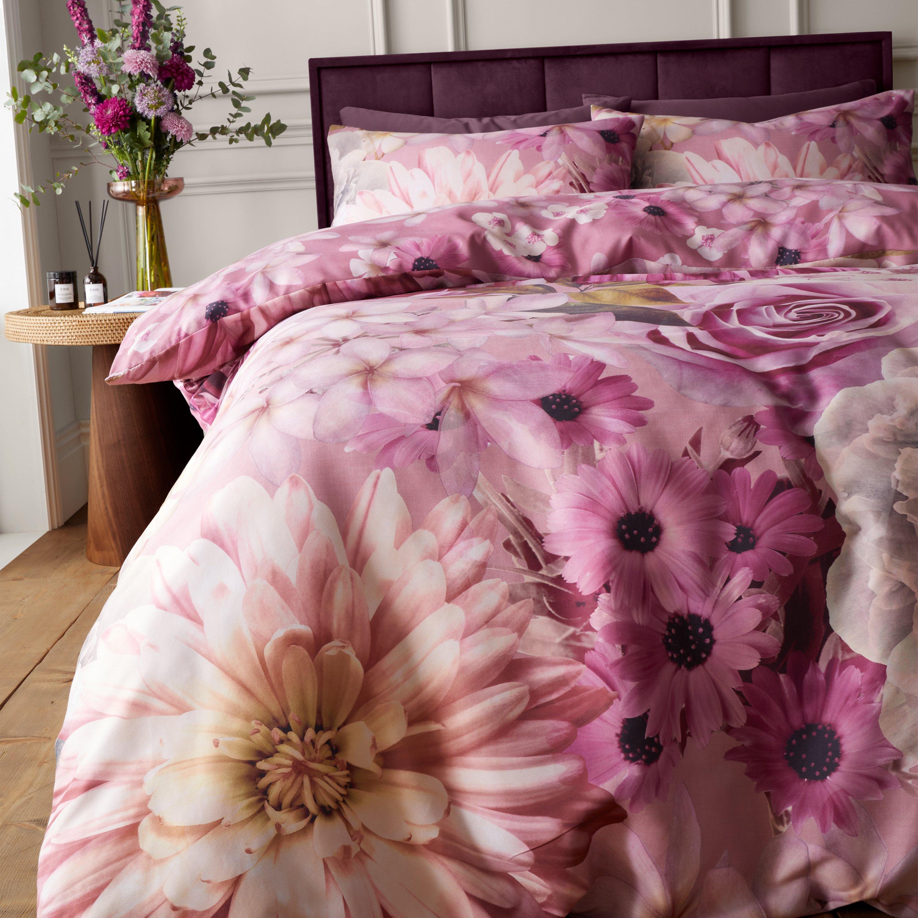 Pink - RHS by Catherine Lansfield - Rosemoor Floral So Soft Duvet Cover Set - 4